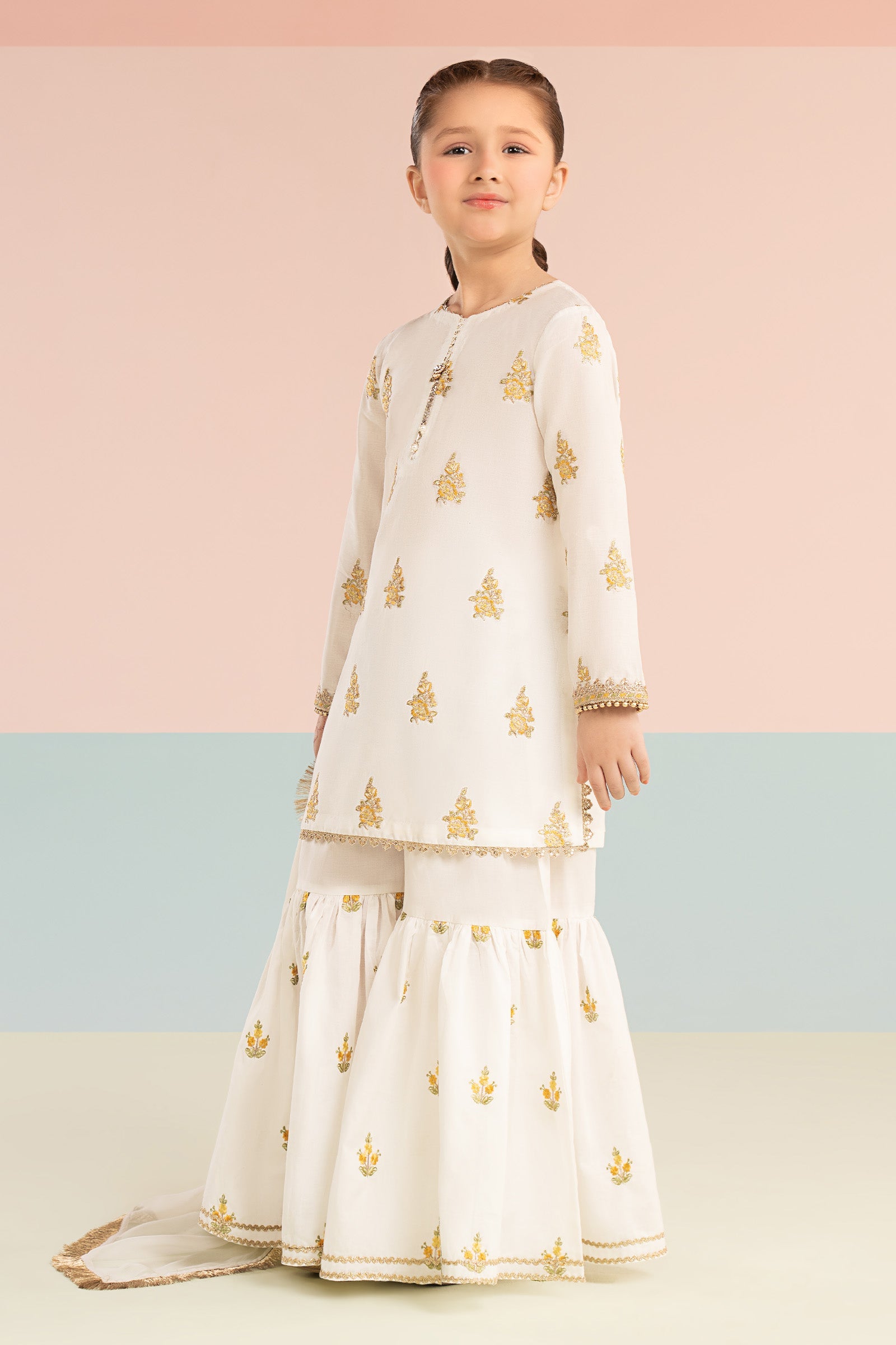 kids-clothes-mkd-ef26-04-white-and-yellow by Maria B Kids - Designer Dress  - Type : KidsClothes - Available at Libasekhas UK - 100% Original 