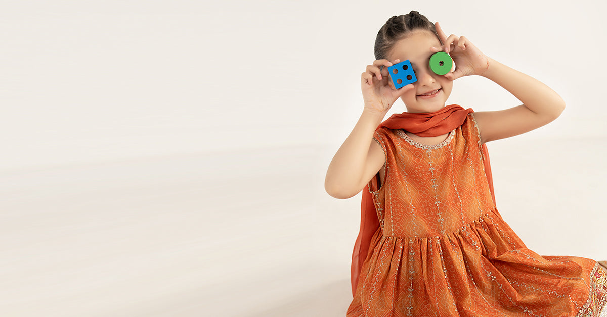 kids-clothes-mkd-ef26-07-orange by Maria B Kids - Designer Dress  - Type : KidsClothes - Available at Libasekhas UK - 100% Original 