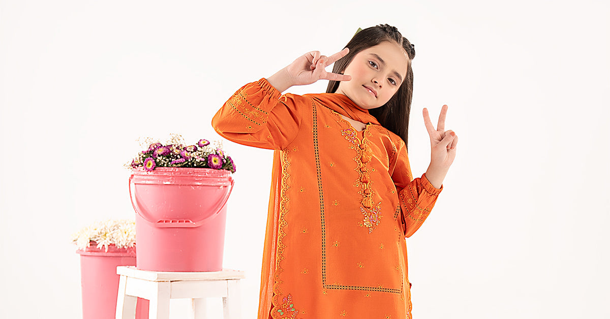 kids-clothes-mkd-ef26-11-orange by Maria B Kids - Designer Dress  - Type : KidsClothes - Available at Libasekhas UK - 100% Original 