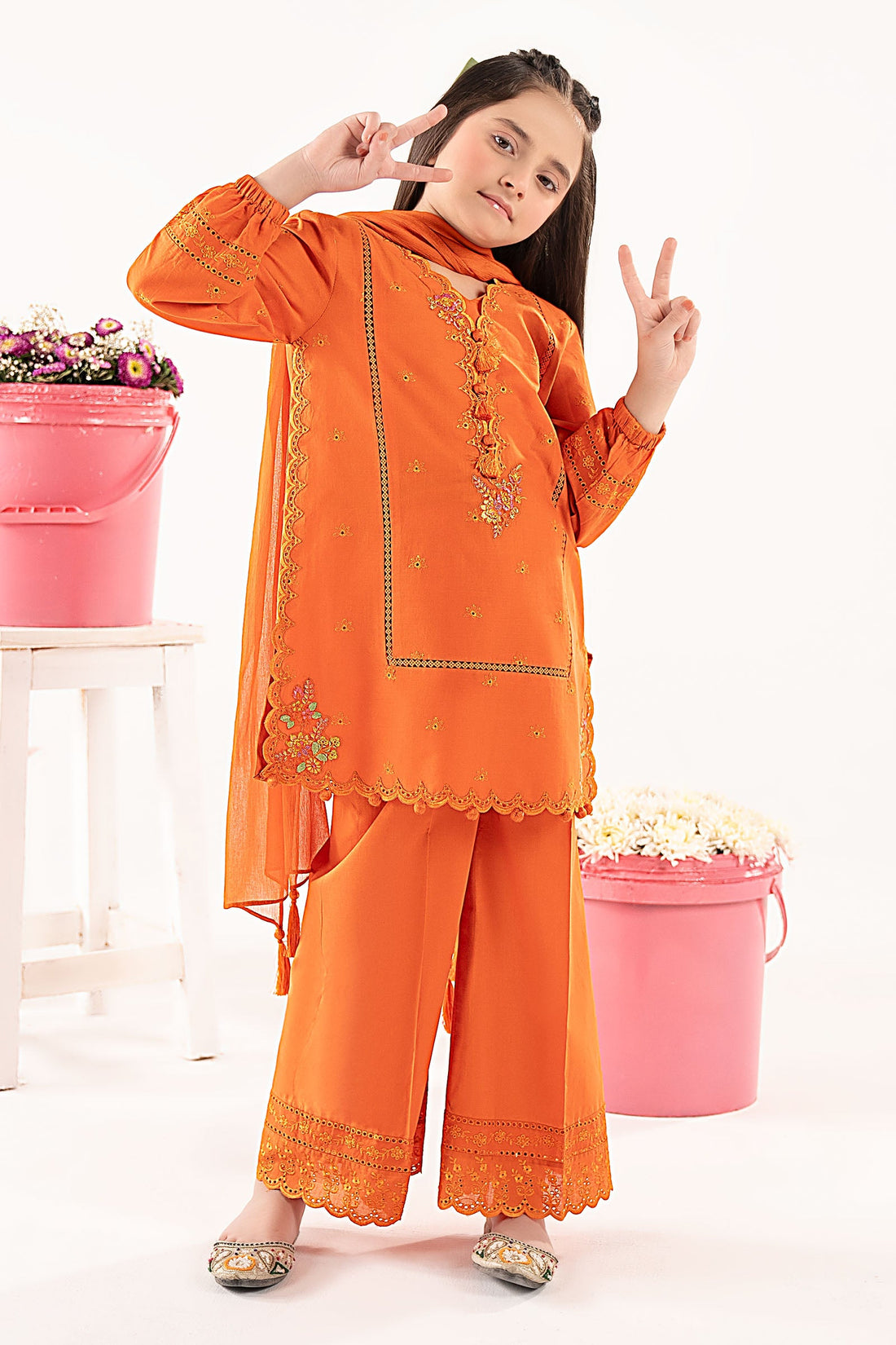 kids-clothes-mkd-ef26-11-orange by Maria B Kids - Designer Dress  - Type : KidsClothes - Available at Libasekhas UK - 100% Original 