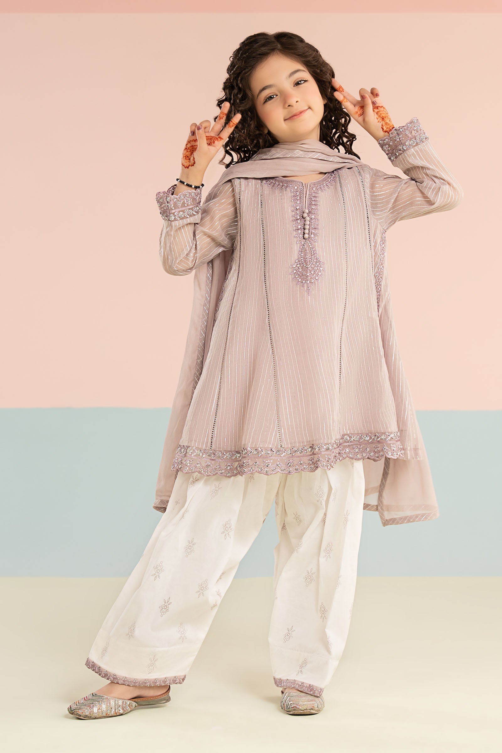 3 Piece Embroidered Striped Lurex Yarn Dyed Suit - Kids Clothing - available at Maria Faisal in UK and USA.