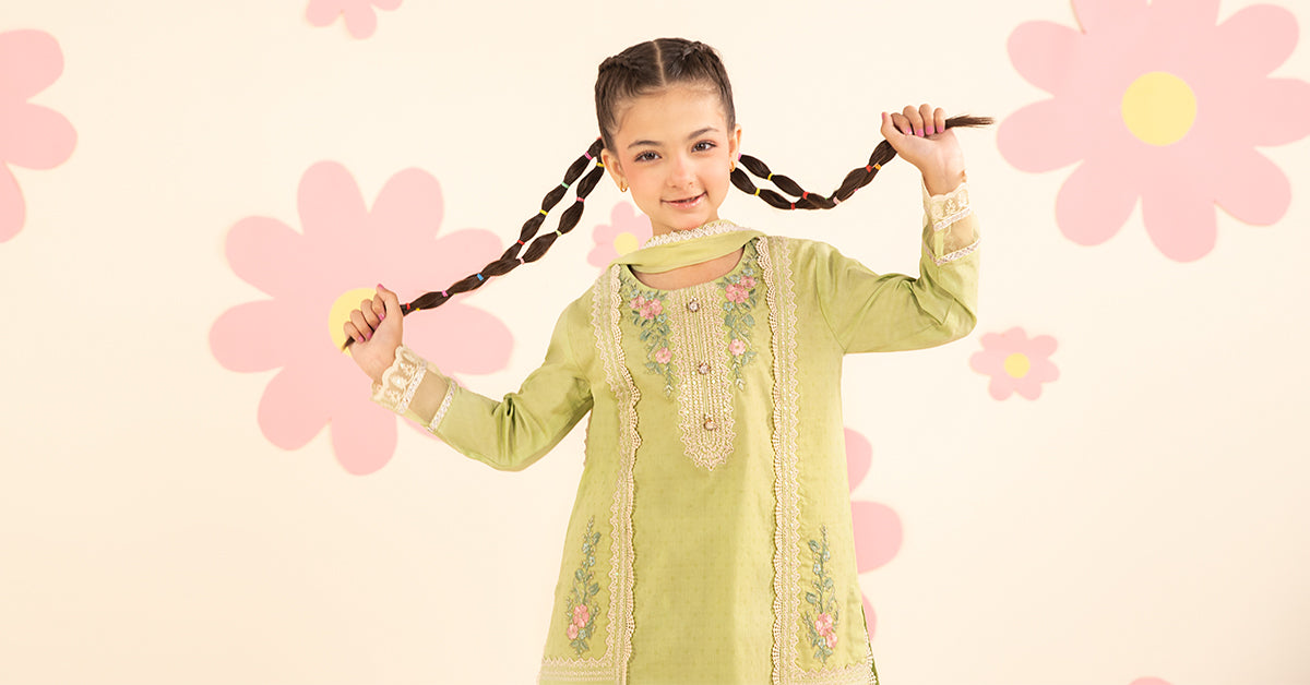 kids-clothes-mkd-ef26-24-green by Maria B Kids - Designer Dress  - Type : KidsClothes - Available at Libasekhas UK - 100% Original 