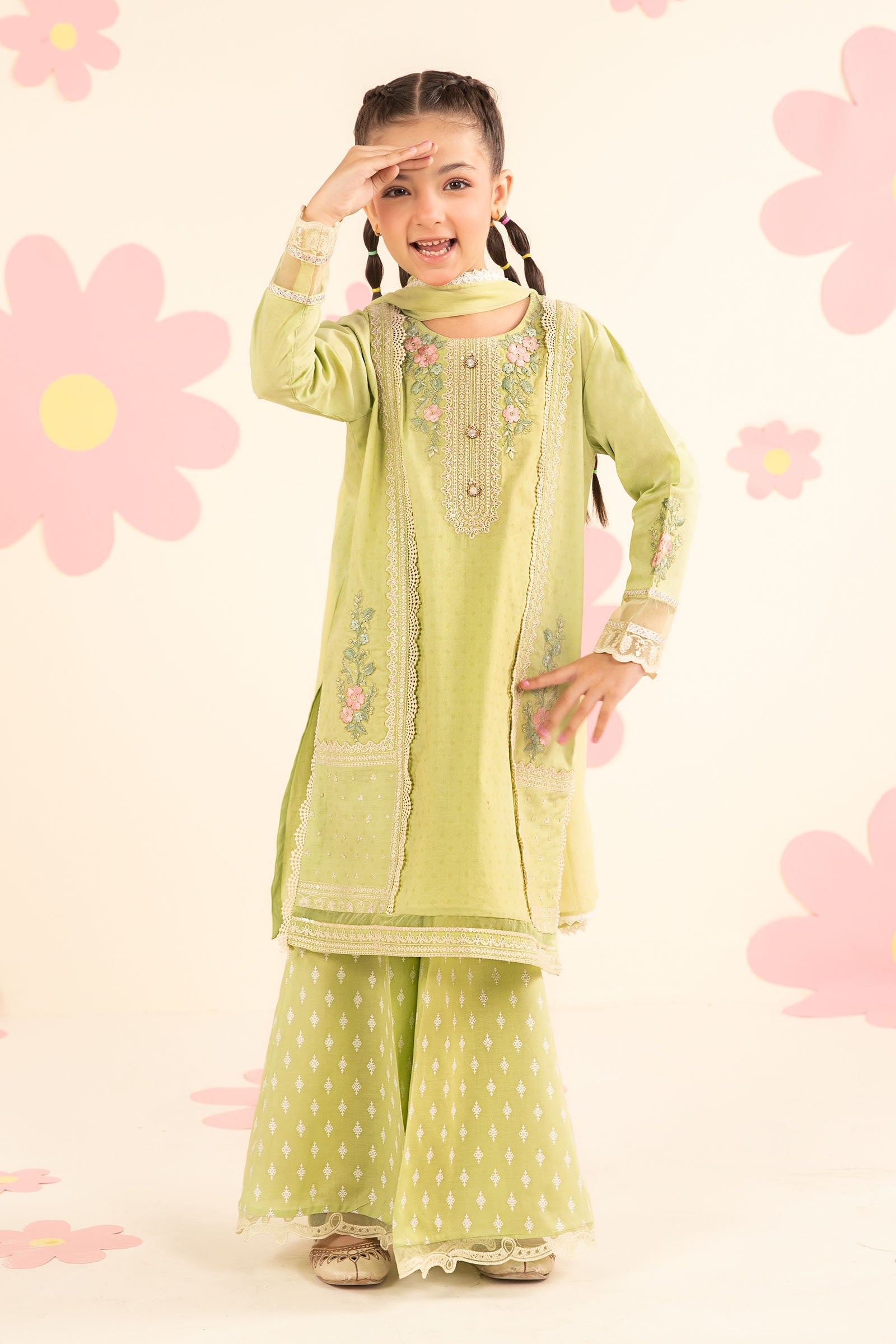 kids-clothes-mkd-ef26-24-green by Maria B Kids - Designer Dress  - Type : KidsClothes - Available at Libasekhas UK - 100% Original 