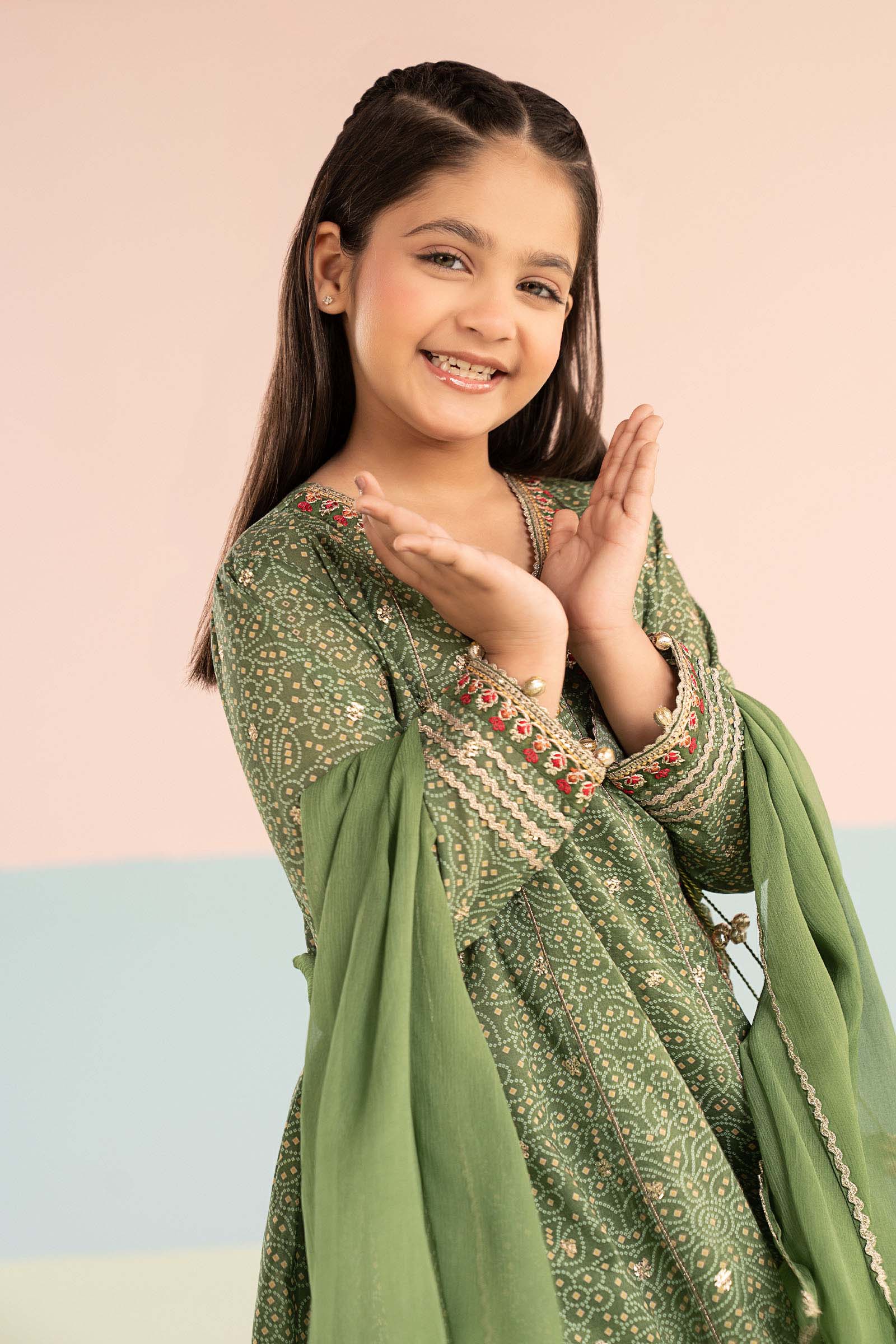 kids-clothes-mkd-ef26-25-green by Maria B Kids - Designer Dress  - Type : KidsClothes - Available at Libasekhas UK - 100% Original 