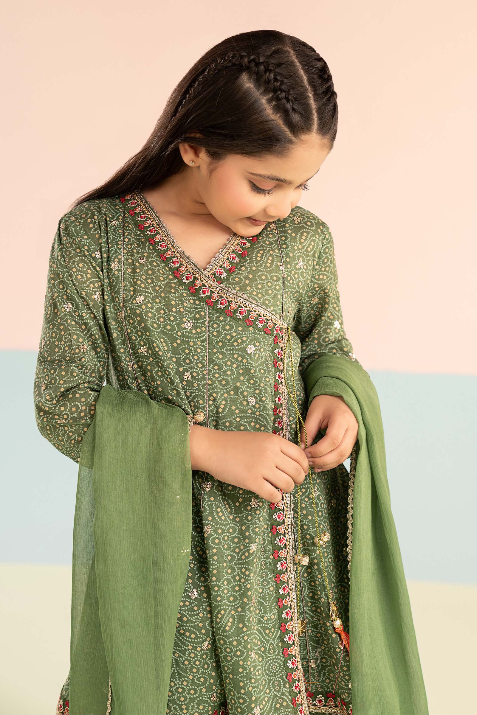 kids-clothes-mkd-ef26-25-green by Maria B Kids - Designer Dress  - Type : KidsClothes - Available at Libasekhas UK - 100% Original 