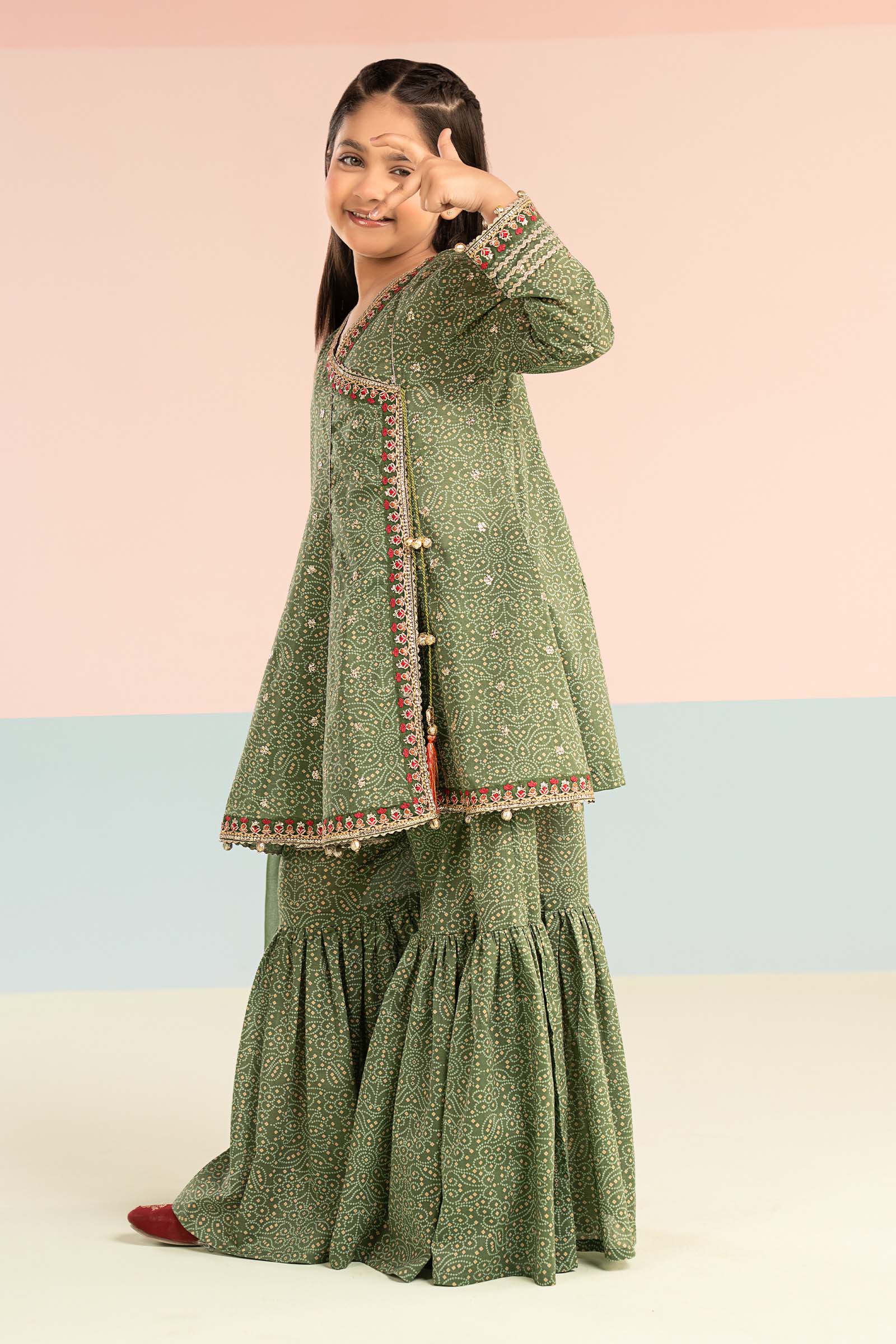 kids-clothes-mkd-ef26-25-green by Maria B Kids - Designer Dress  - Type : KidsClothes - Available at Libasekhas UK - 100% Original 