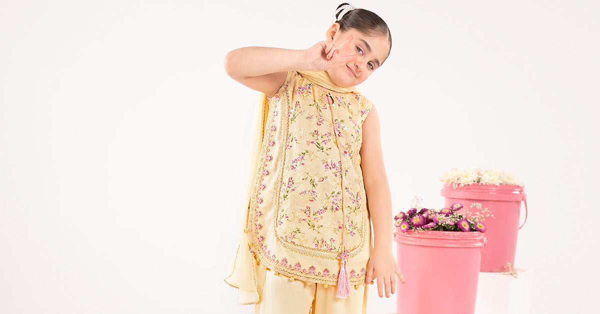 kids-clothes-mkd-ef26-28-yellow by Maria B Kids - Designer Dress  - Type : KidsClothes - Available at Libasekhas UK - 100% Original 
