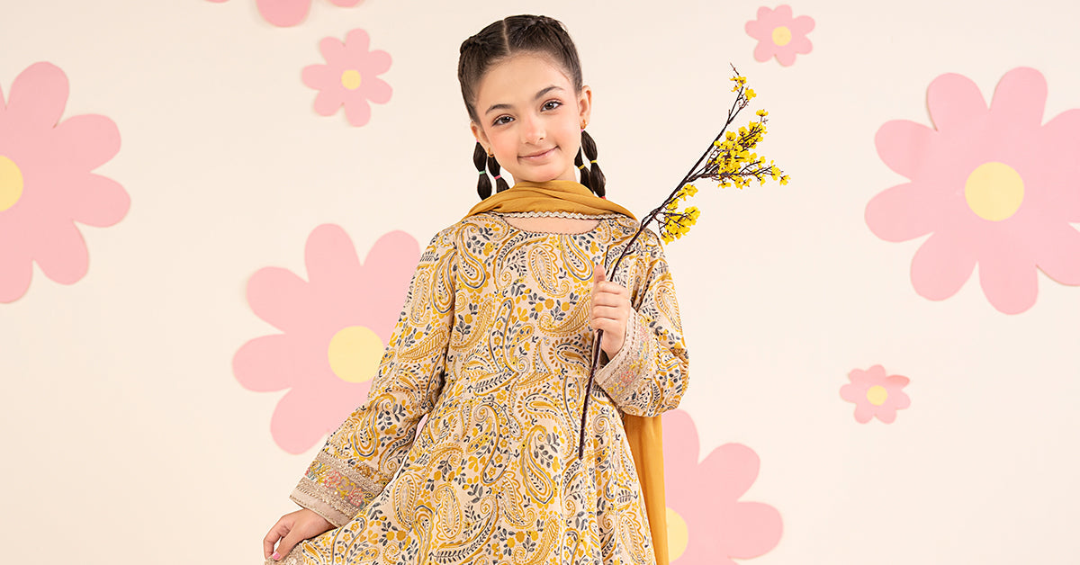 kids-clothes-mkd-ef26-40-dull-yellow by Maria B Kids - Designer Dress  - Type : KidsClothes - Available at Libasekhas UK - 100% Original 