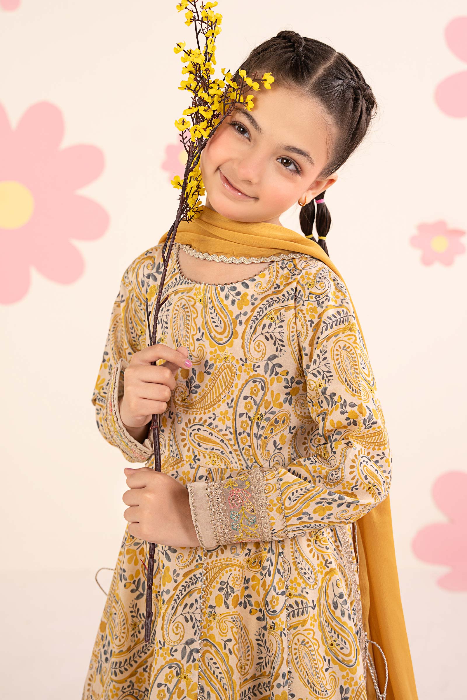 kids-clothes-mkd-ef26-40-dull-yellow by Maria B Kids - Designer Dress  - Type : KidsClothes - Available at Libasekhas UK - 100% Original 