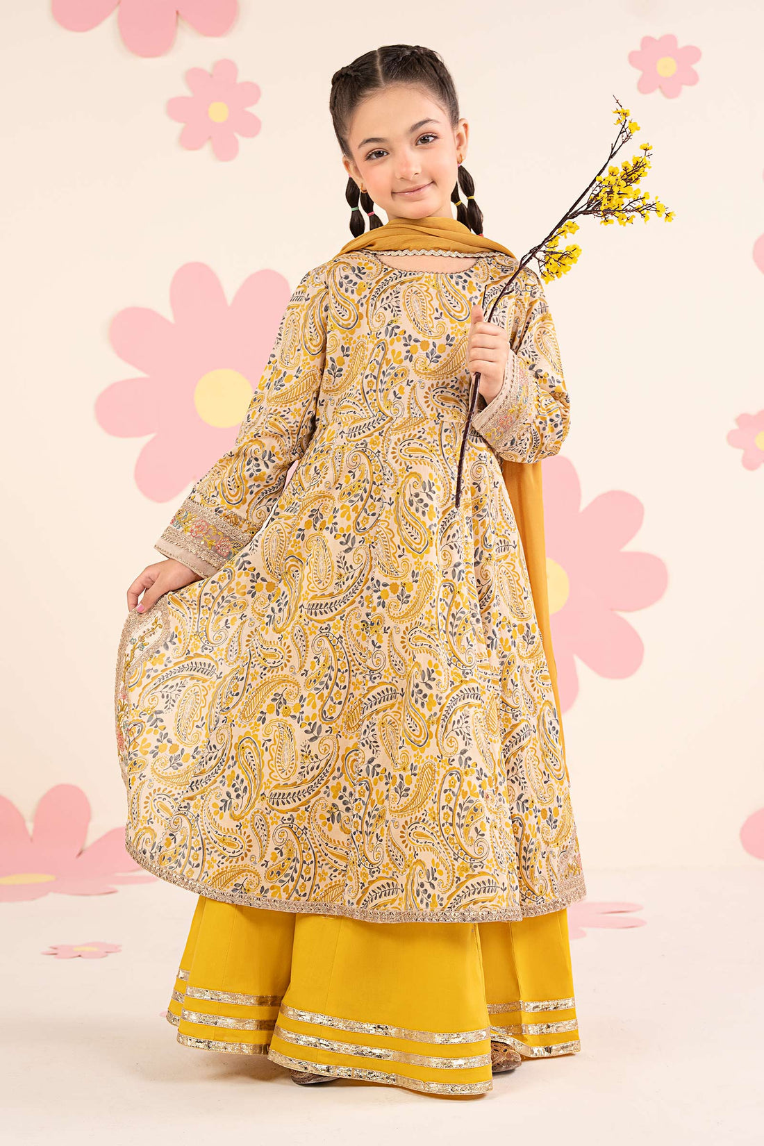 kids-clothes-mkd-ef26-40-dull-yellow by Maria B Kids - Designer Dress  - Type : KidsClothes - Available at Libasekhas UK - 100% Original 