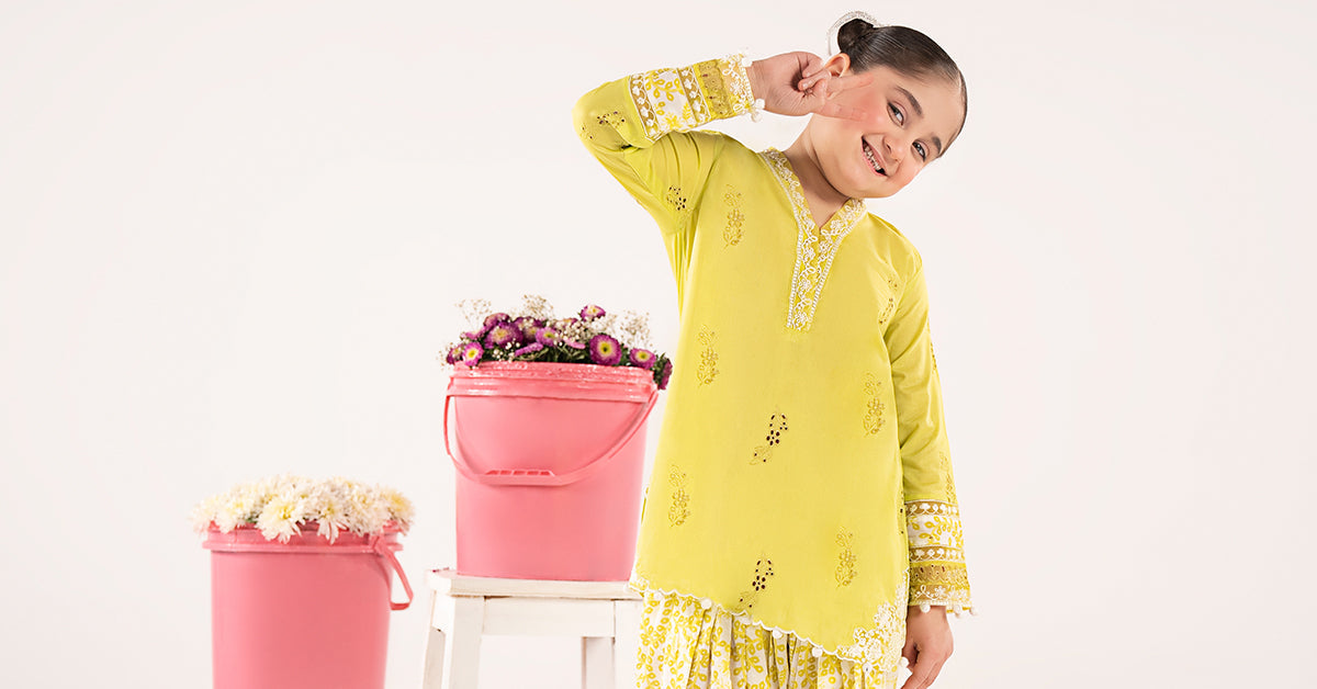 kids-clothes-mkd-ef26-45-neon-green by Maria B Kids - Designer Dress  - Type : KidsClothes - Available at Libasekhas UK - 100% Original 