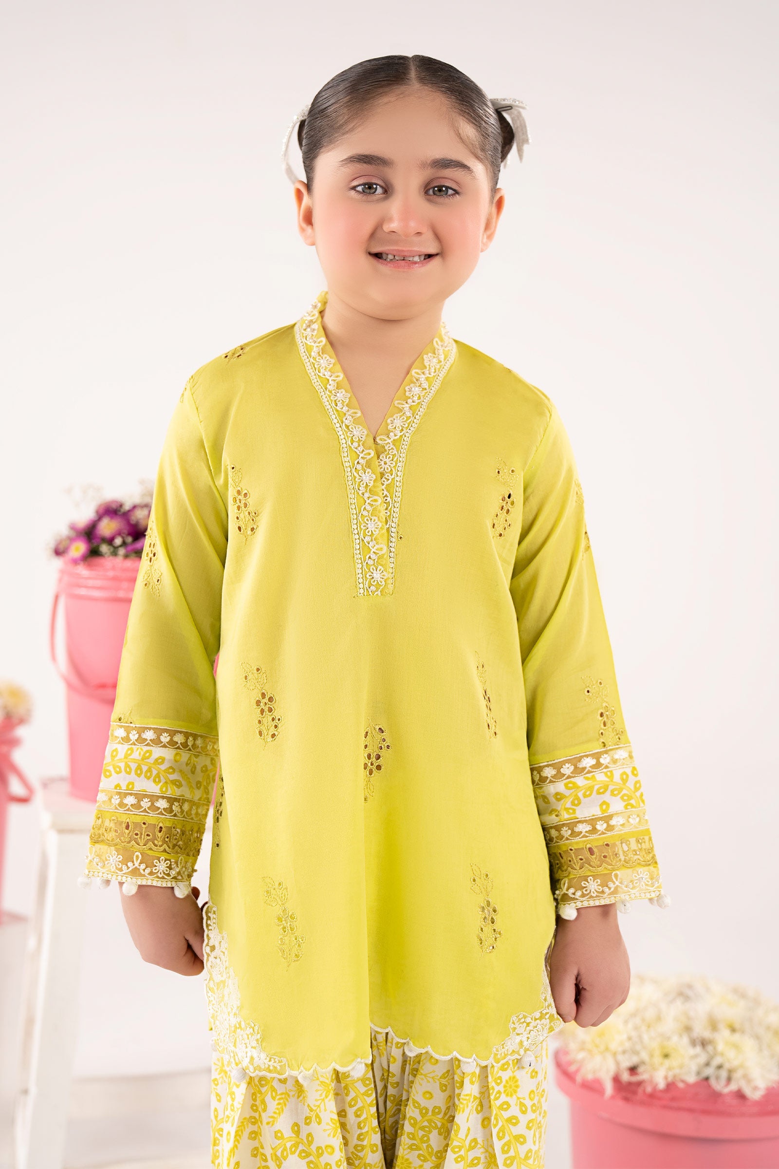 kids-clothes-mkd-ef26-45-neon-green by Maria B Kids - Designer Dress  - Type : KidsClothes - Available at Libasekhas UK - 100% Original 