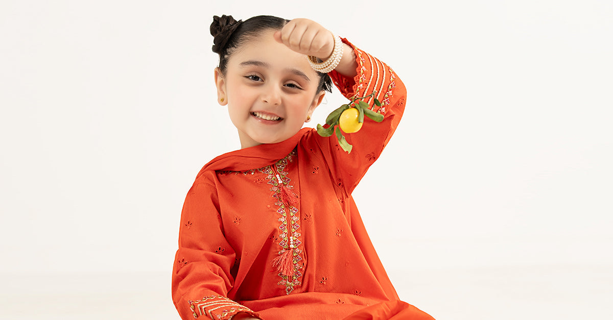 kids-clothes-mkd-ef26-48-orange by Maria B Kids - Designer Dress  - Type : KidsClothes - Available at Libasekhas UK - 100% Original 