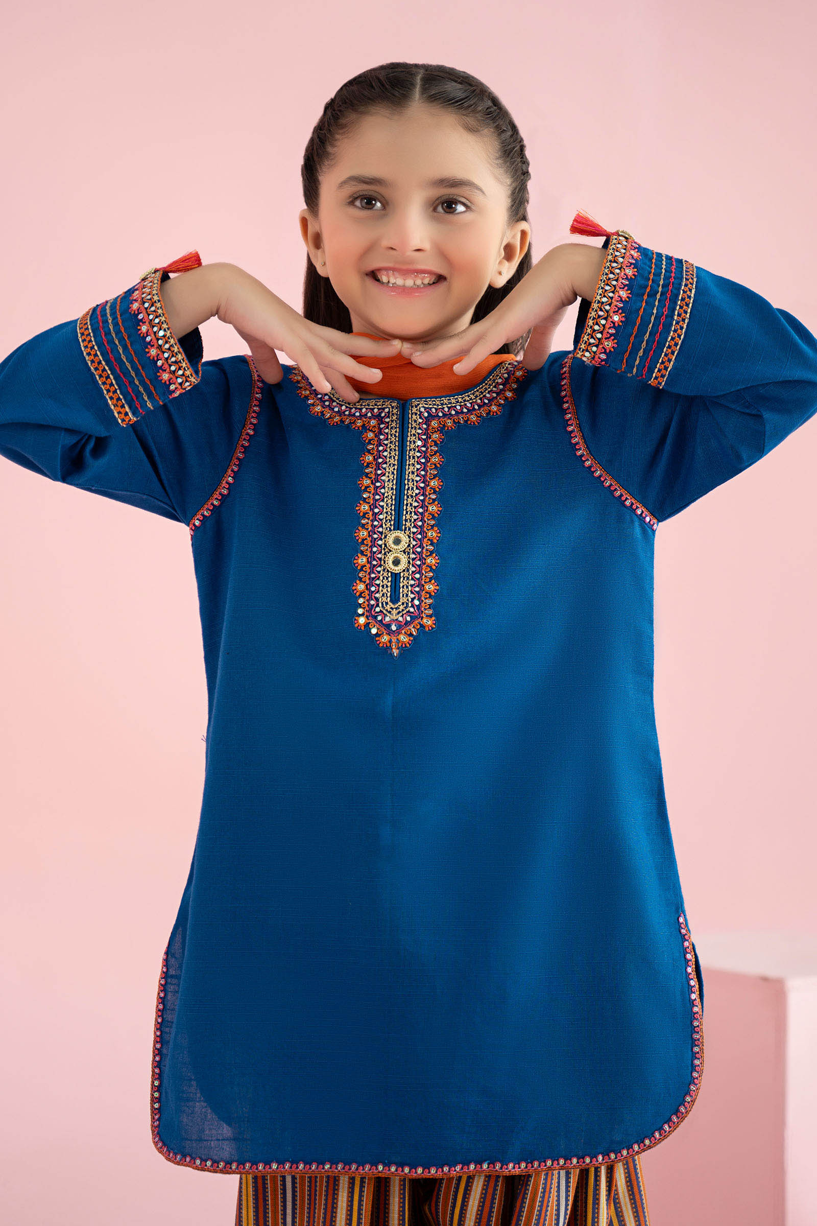 3 Piece Embroidered Slub Khaddar Suit - Kids Clothing - available at Maria Faisal in UK and USA.