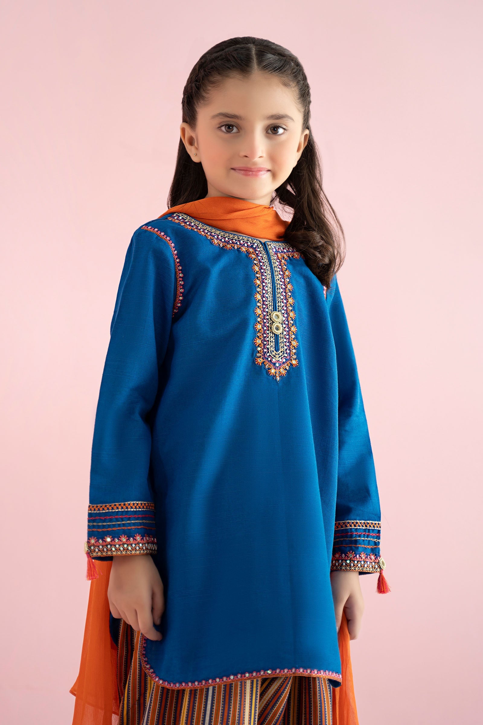 3 Piece Embroidered Slub Khaddar Suit - Kids Clothing - available at Maria Faisal in UK and USA.