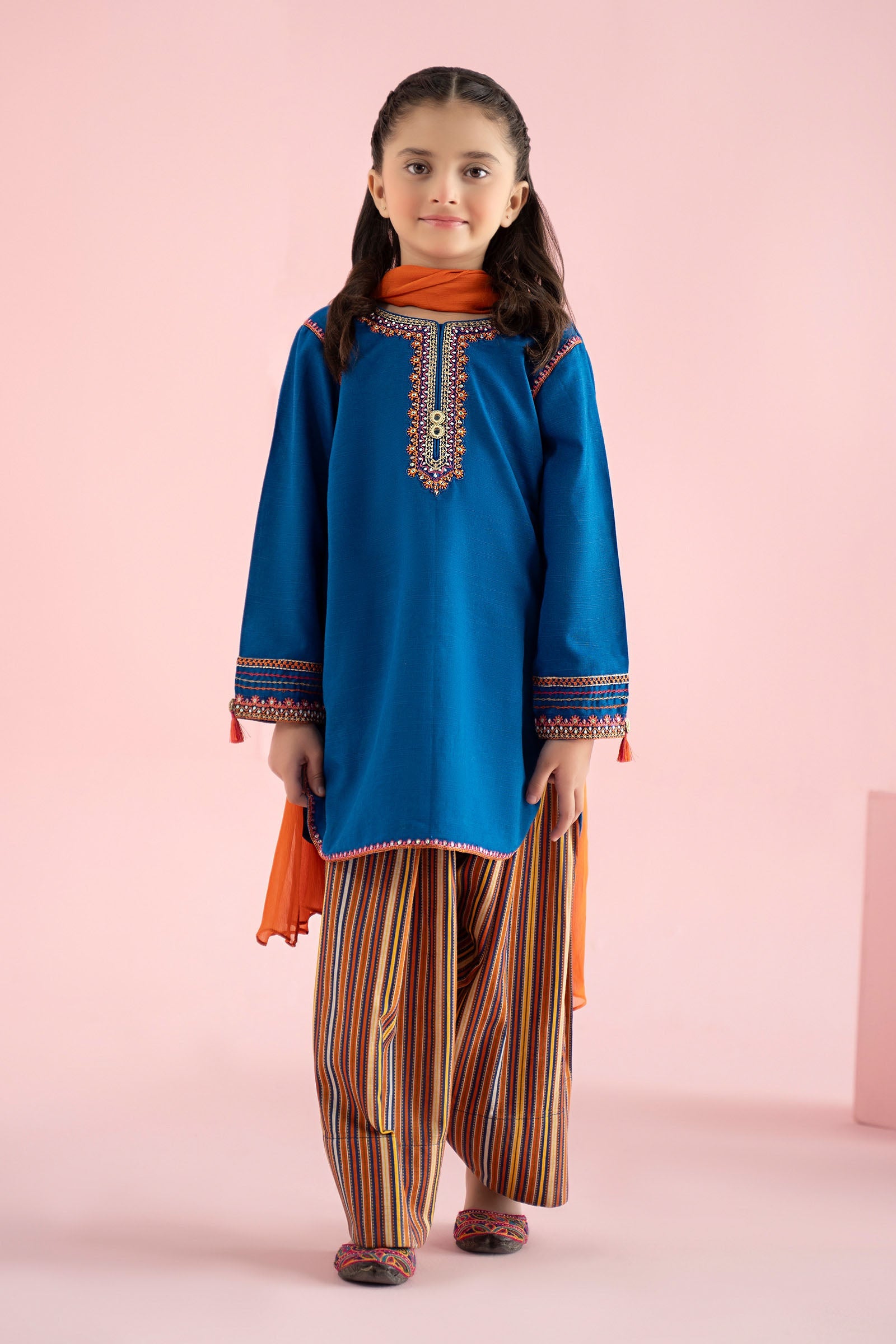 3 Piece Embroidered Slub Khaddar Suit - Kids Clothing - available at Maria Faisal in UK and USA.