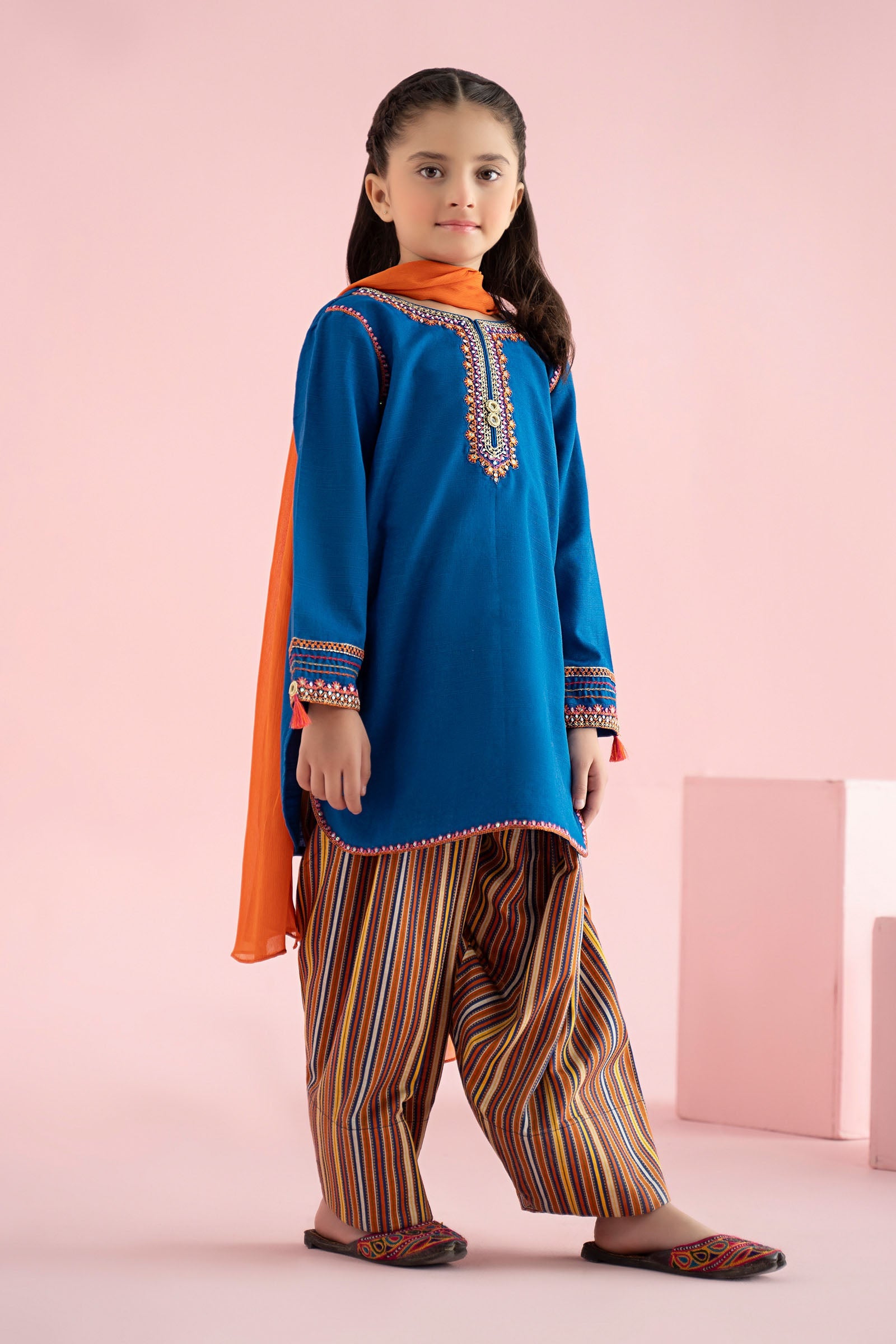 3 Piece Embroidered Slub Khaddar Suit - Kids Clothing - available at Maria Faisal in UK and USA.