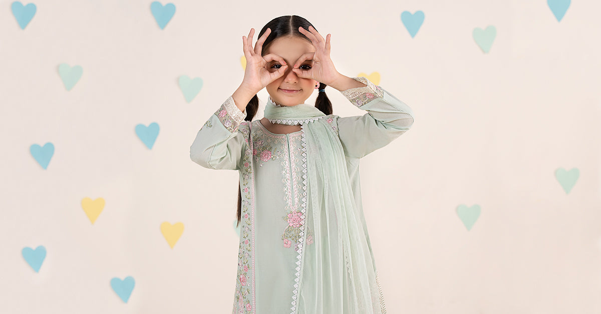 kids-clothes-mkd-ef25-50r1-sea-green by Maria B Kids - Designer Dress  - Type : KidsClothes - Available at Libasekhas UK - 100% Original 