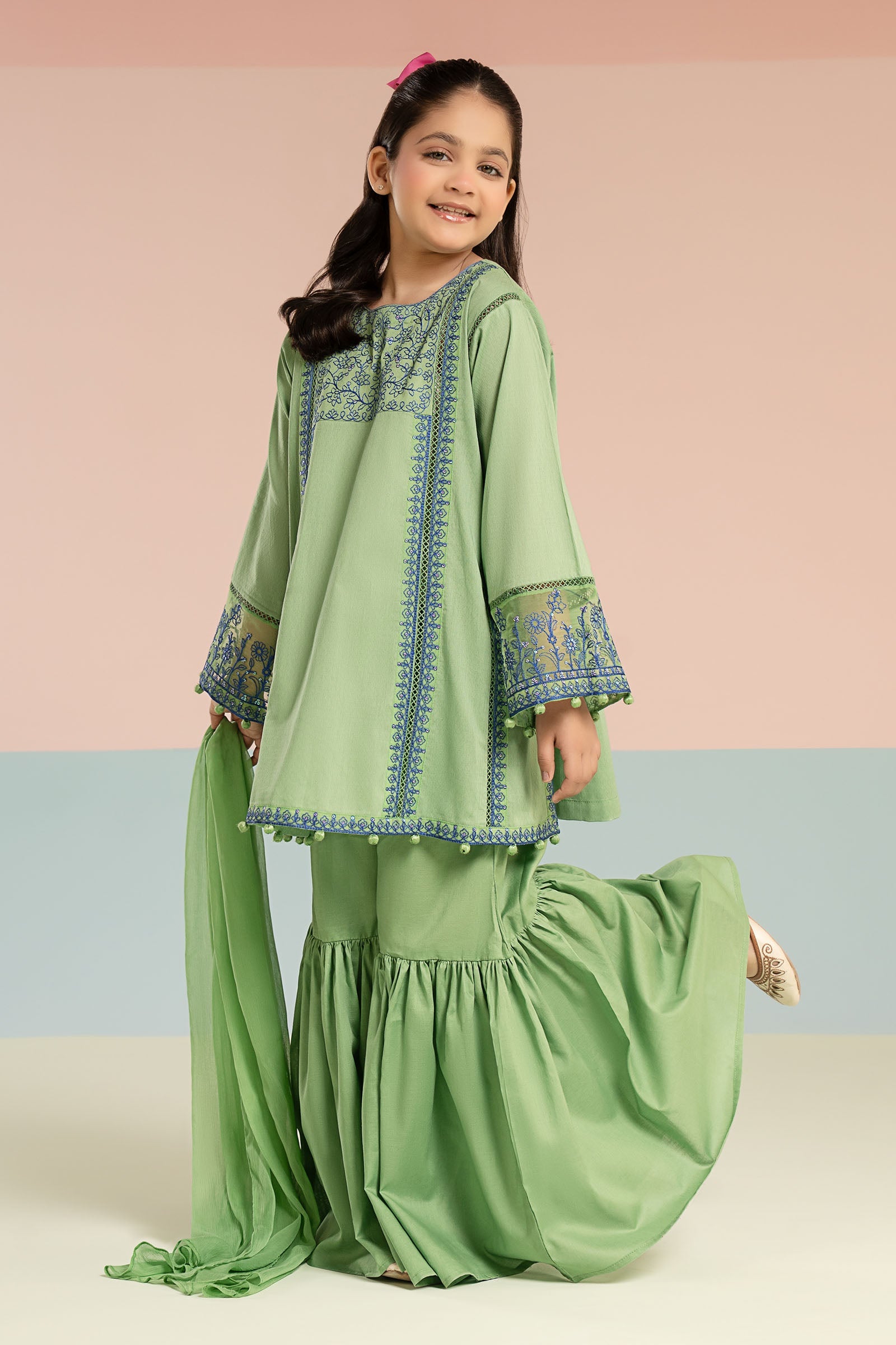 3 Piece Embroidered Dobby Lawn Suit - Kids Clothing - available at Maria Faisal in UK and USA.