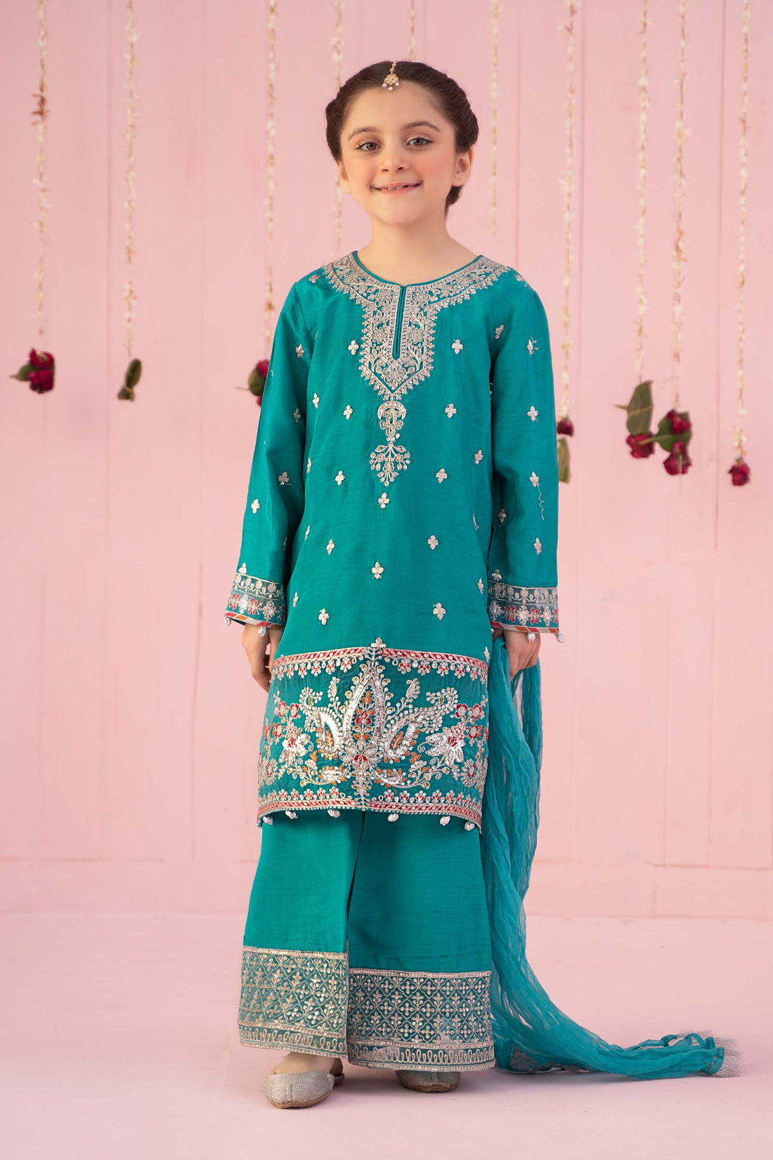 Maria B | 3 Piece Embroidered Raw Silk Suit | MKS-EF24-09 - by - Libasekhas UK - Registered Vendor of : Maria B - 100% Original Designer Dresss