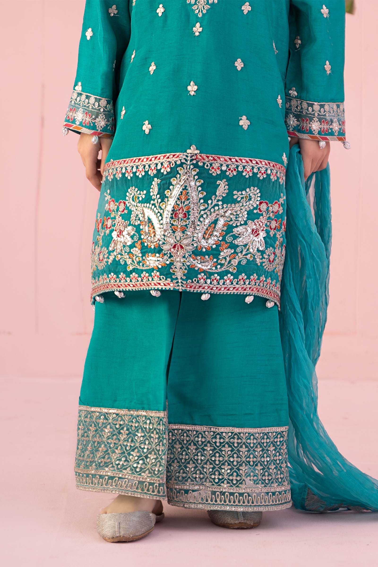 Maria B | 3 Piece Embroidered Raw Silk Suit | MKS-EF24-09 - by - Libasekhas UK - Registered Vendor of : Maria B - 100% Original Designer Dresss