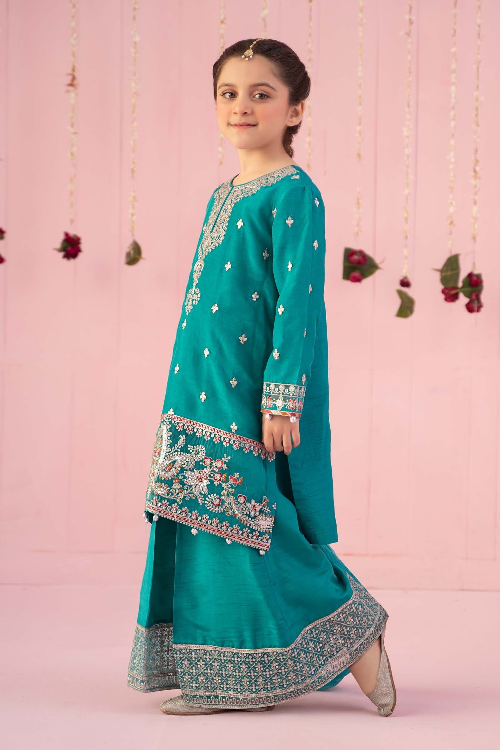 Maria B | 3 Piece Embroidered Raw Silk Suit | MKS-EF24-09 - by - Libasekhas UK - Registered Vendor of : Maria B - 100% Original Designer Dresss