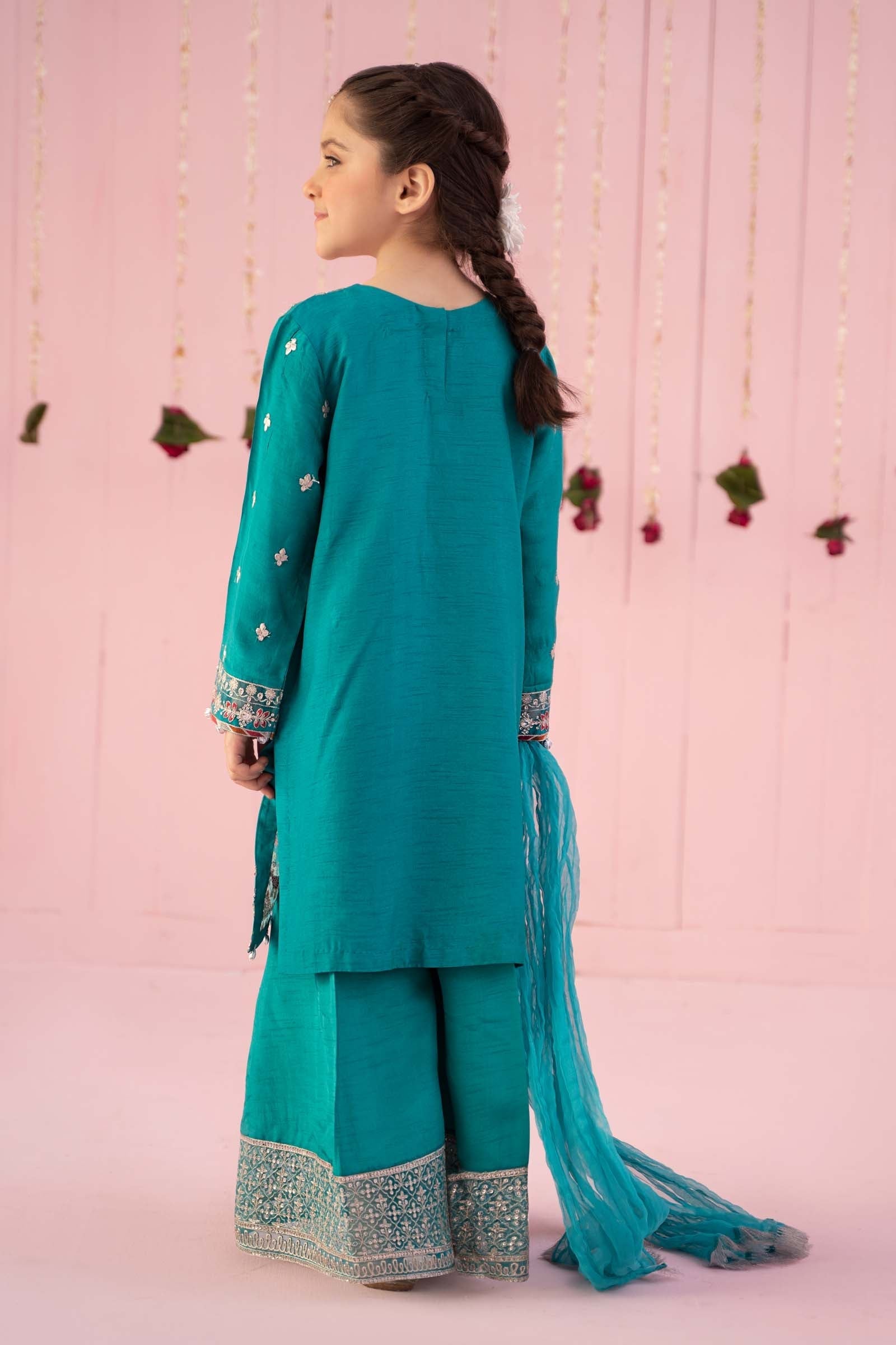 Maria B | 3 Piece Embroidered Raw Silk Suit | MKS-EF24-09 - by - Libasekhas UK - Registered Vendor of : Maria B - 100% Original Designer Dresss