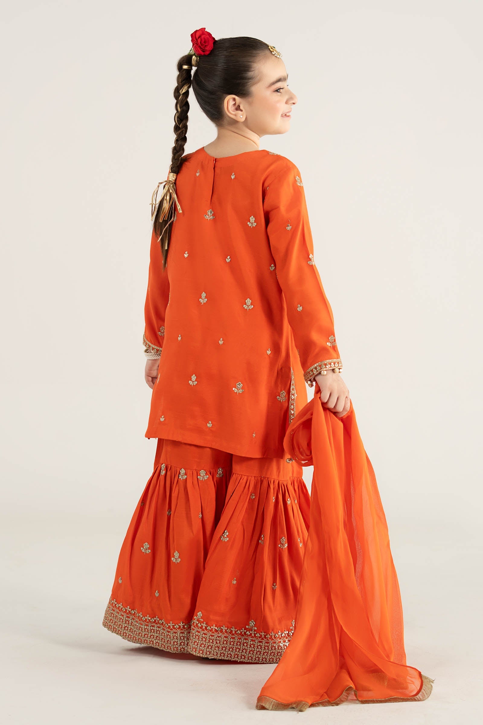 3 Piece Embroidered Raw Silk Suit - Kids Clothing - available at Maria Faisal in UK and USA.