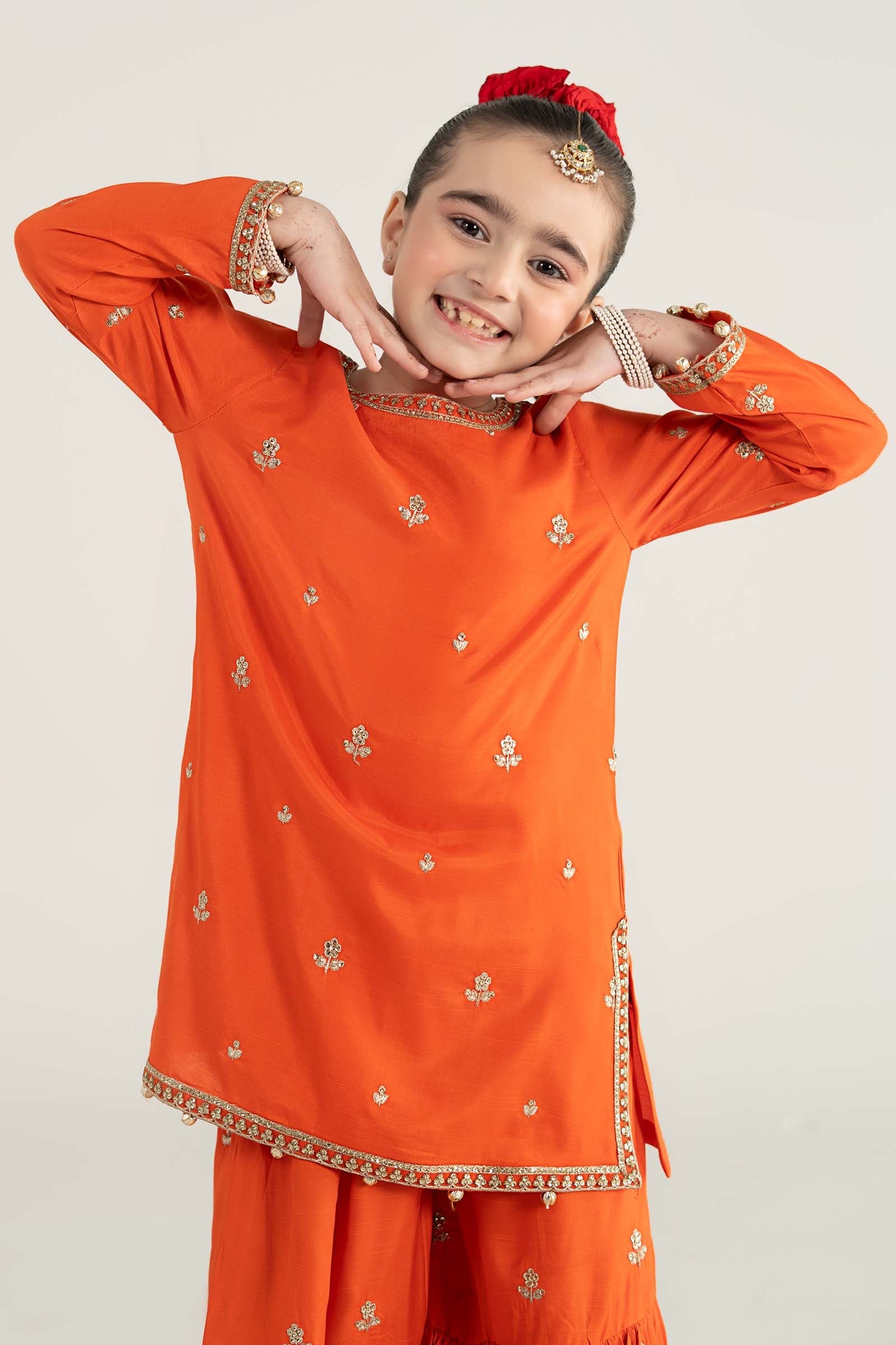 3 Piece Embroidered Raw Silk Suit - Kids Clothing - available at Maria Faisal in UK and USA.