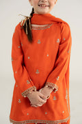 3 Piece Embroidered Raw Silk Suit - Kids Clothing - available at Maria Faisal in UK and USA.