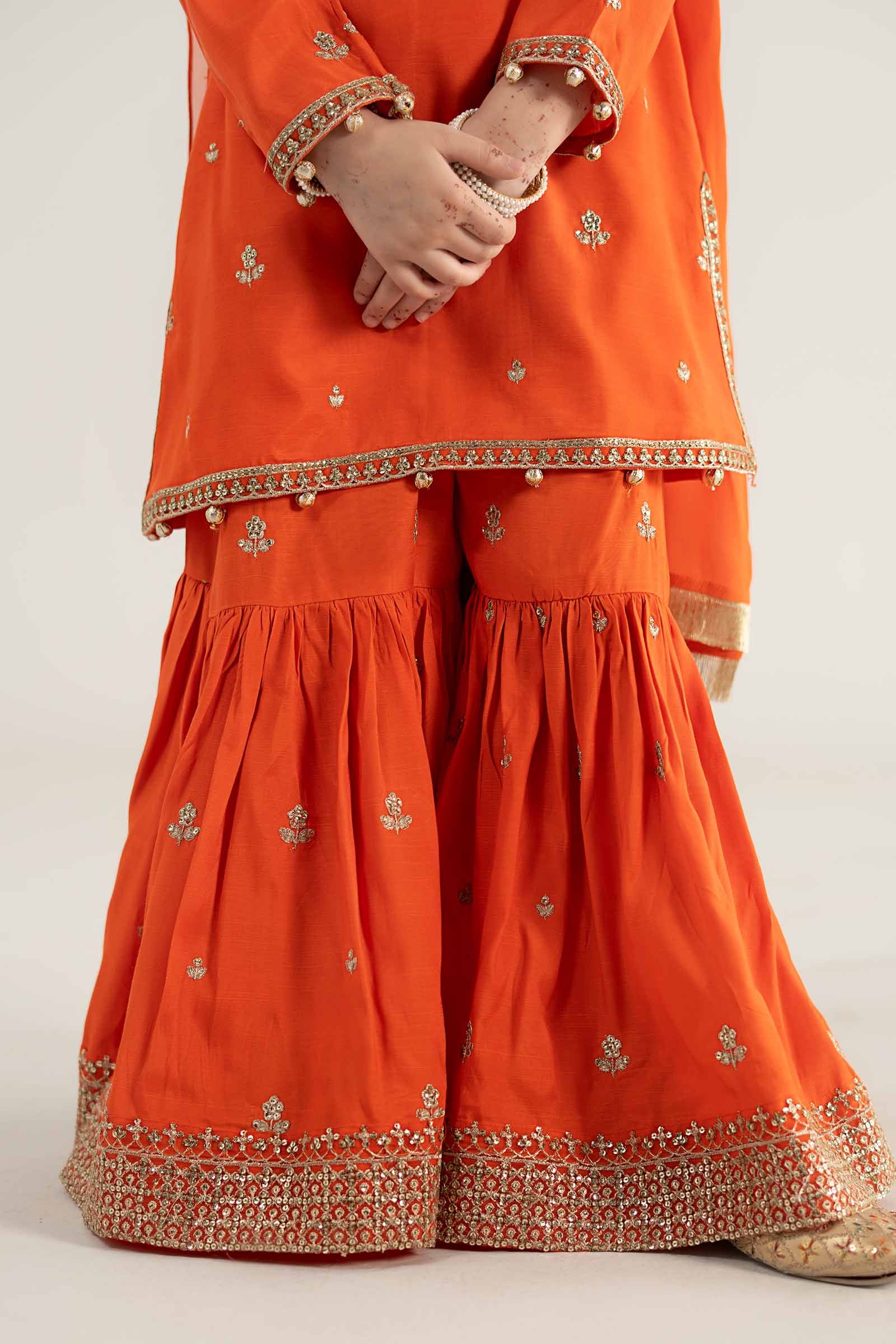 3 Piece Embroidered Raw Silk Suit - Kids Clothing - available at Maria Faisal in UK and USA.