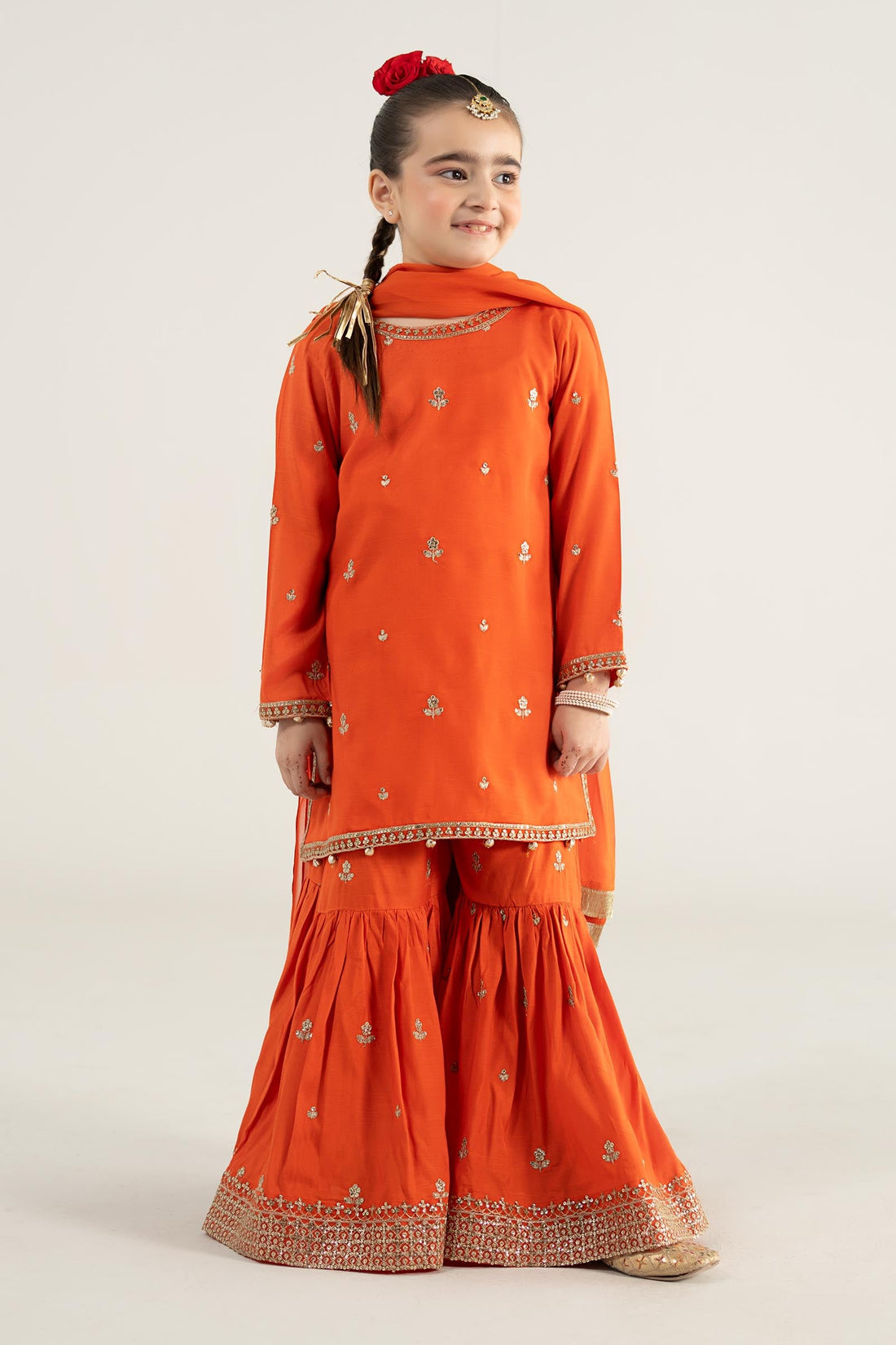 3 Piece Embroidered Raw Silk Suit - Kids Clothing - available at Maria Faisal in UK and USA.