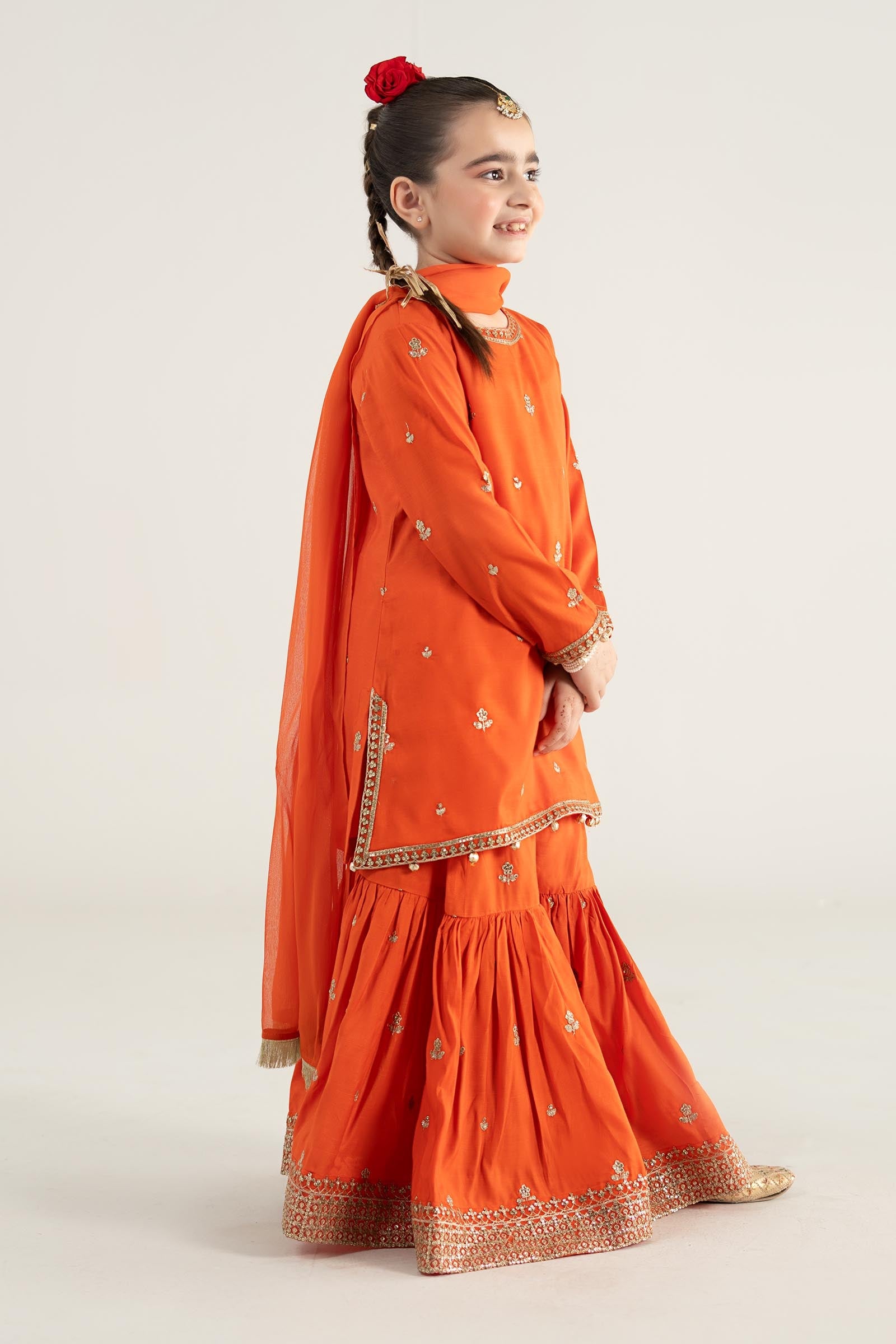 3 Piece Embroidered Raw Silk Suit - Kids Clothing - available at Maria Faisal in UK and USA.
