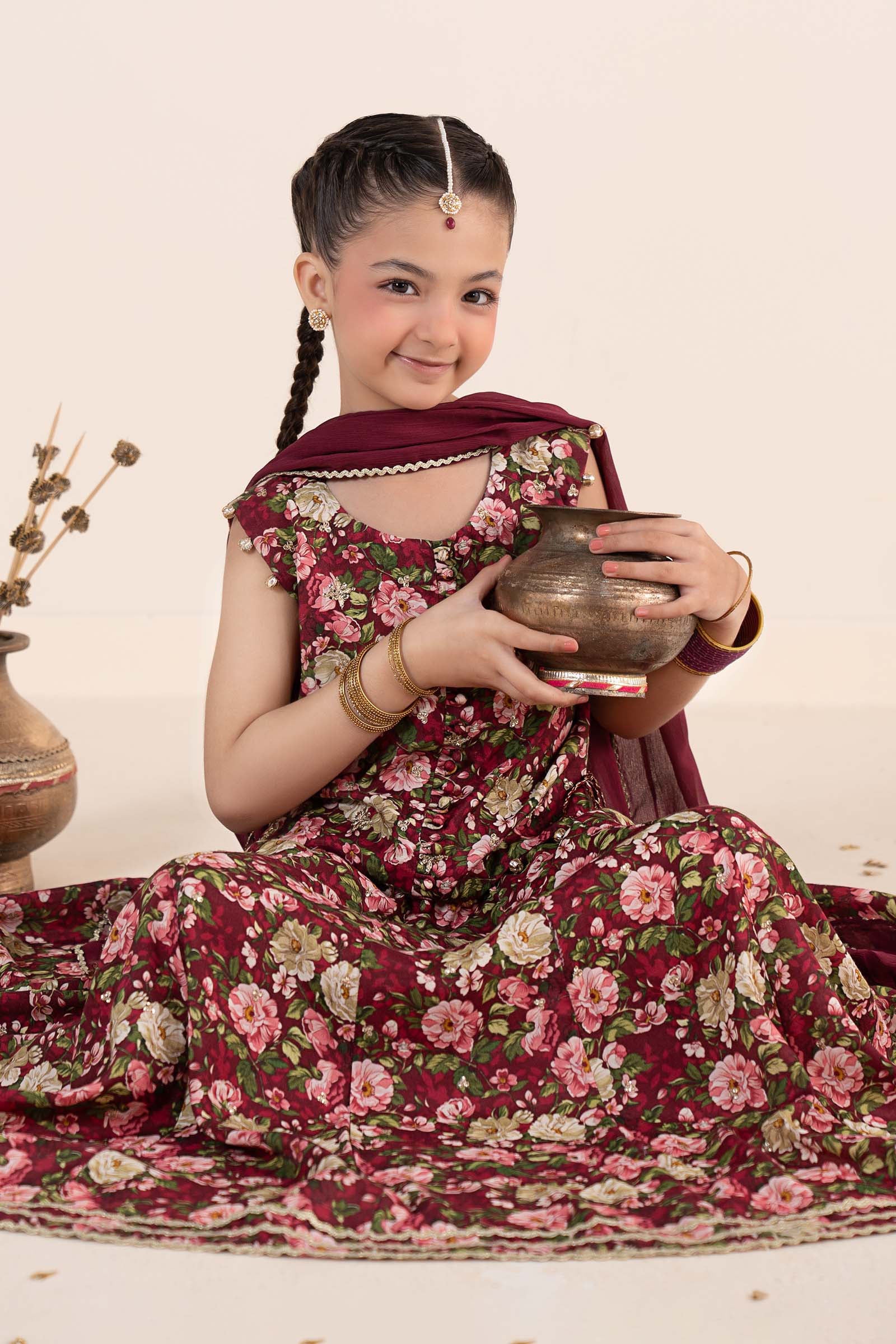 kids-clothes-mks-ea26-07-maroon by Maria B Kids - Designer Dress  - Type : KidsClothes - Available at Libasekhas UK - 100% Original 