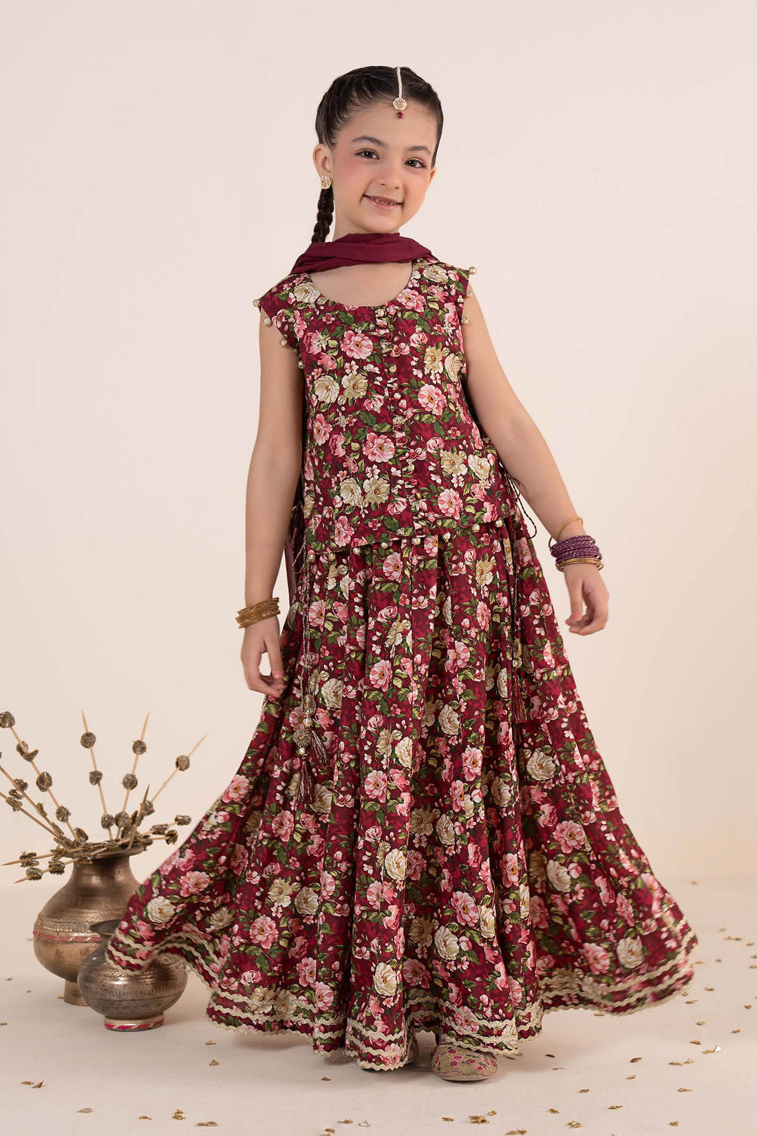 kids-clothes-mks-ea26-07-maroon by Maria B Kids - Designer Dress  - Type : KidsClothes - Available at Libasekhas UK - 100% Original 