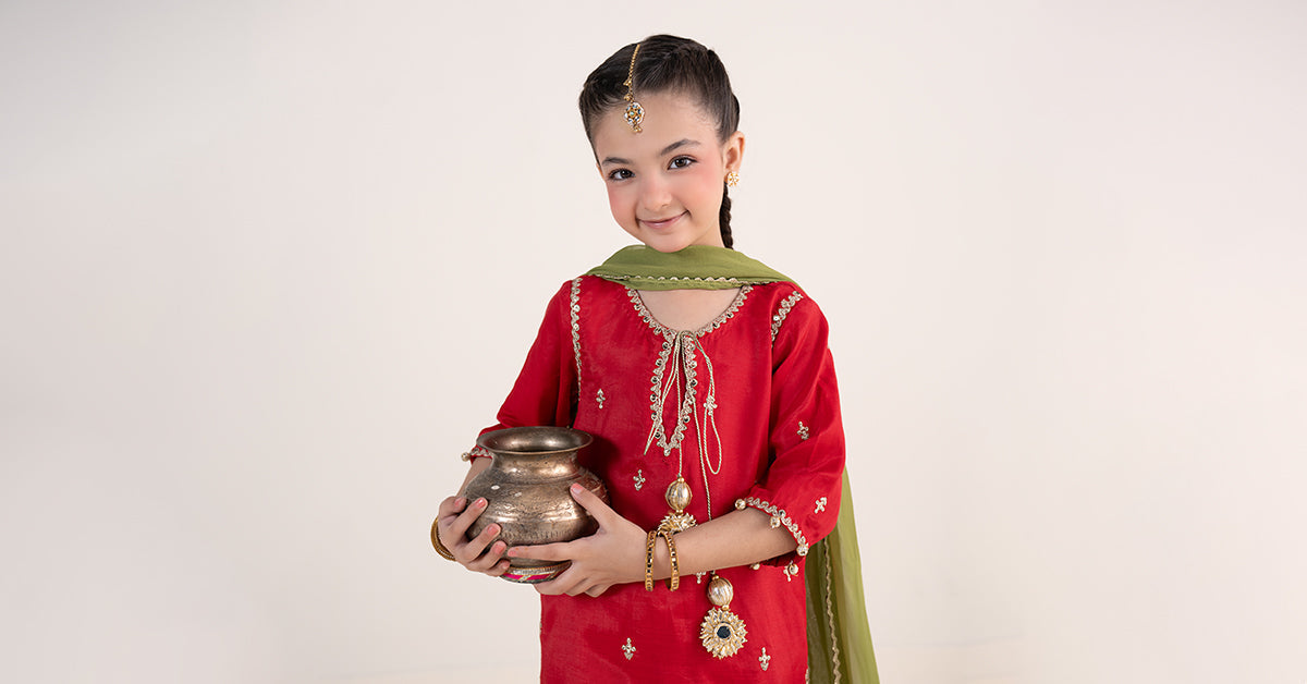 kids-clothes-mks-ea26-09-red-and-mustard by Maria B Kids - Designer Dress  - Type : KidsClothes - Available at Libasekhas UK - 100% Original 