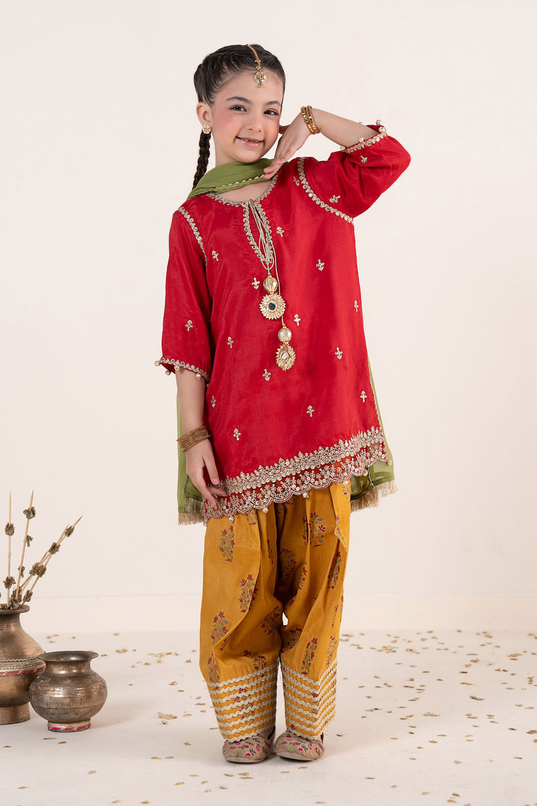 kids-clothes-mks-ea26-09-red-and-mustard by Maria B Kids - Designer Dress  - Type : KidsClothes - Available at Libasekhas UK - 100% Original 