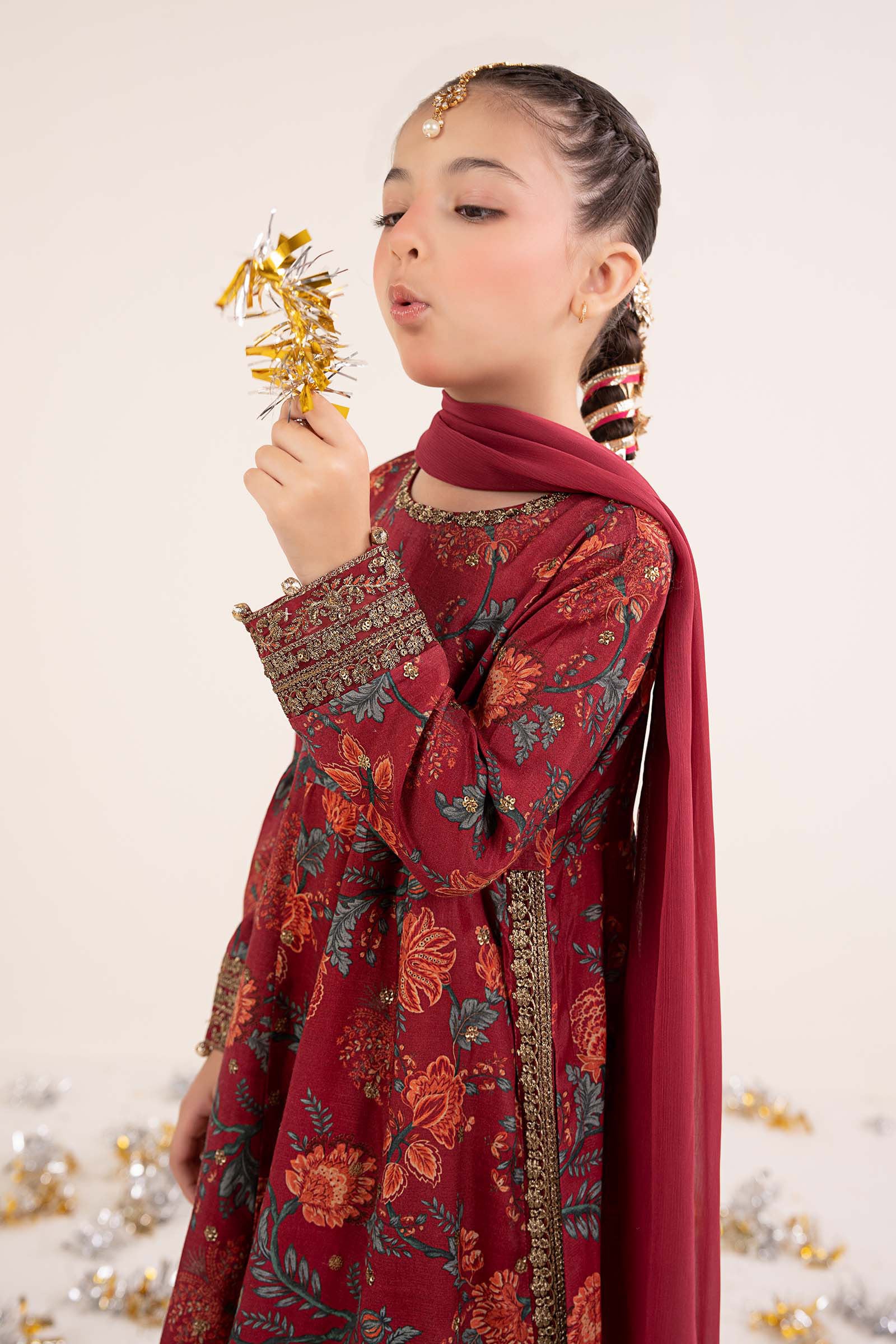 kids-clothes-mks-ea26-12-maroon by Maria B Kids - Designer Dress  - Type : KidsClothes - Available at Libasekhas UK - 100% Original 