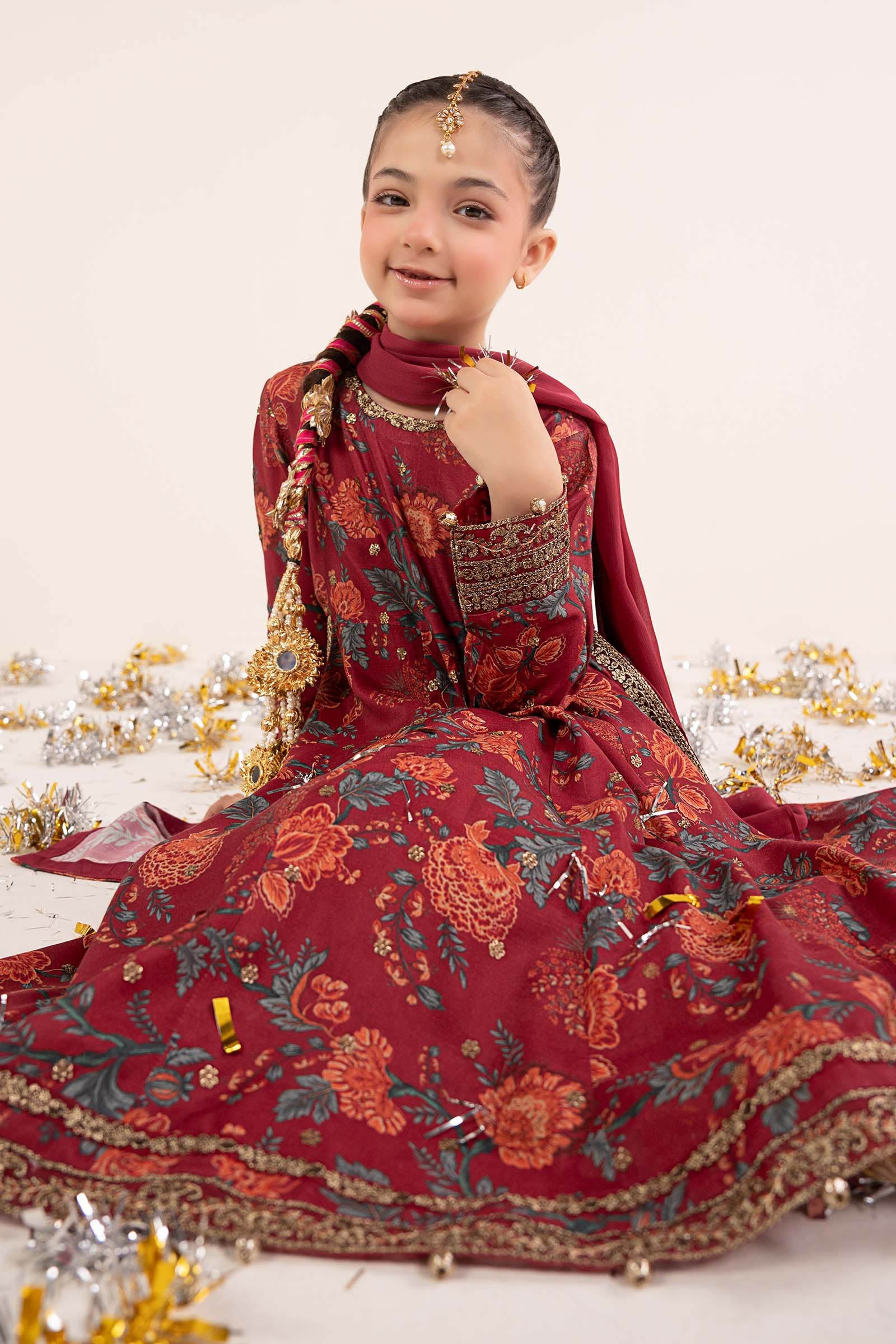kids-clothes-mks-ea26-12-maroon by Maria B Kids - Designer Dress  - Type : KidsClothes - Available at Libasekhas UK - 100% Original 