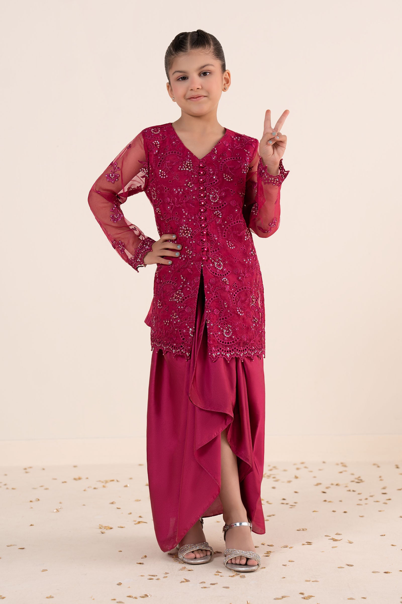 kids-clothes-mks-ea26-21-tea-pink by Maria B Kids - Designer Dress  - Type : KidsClothes - Available at Libasekhas UK - 100% Original 