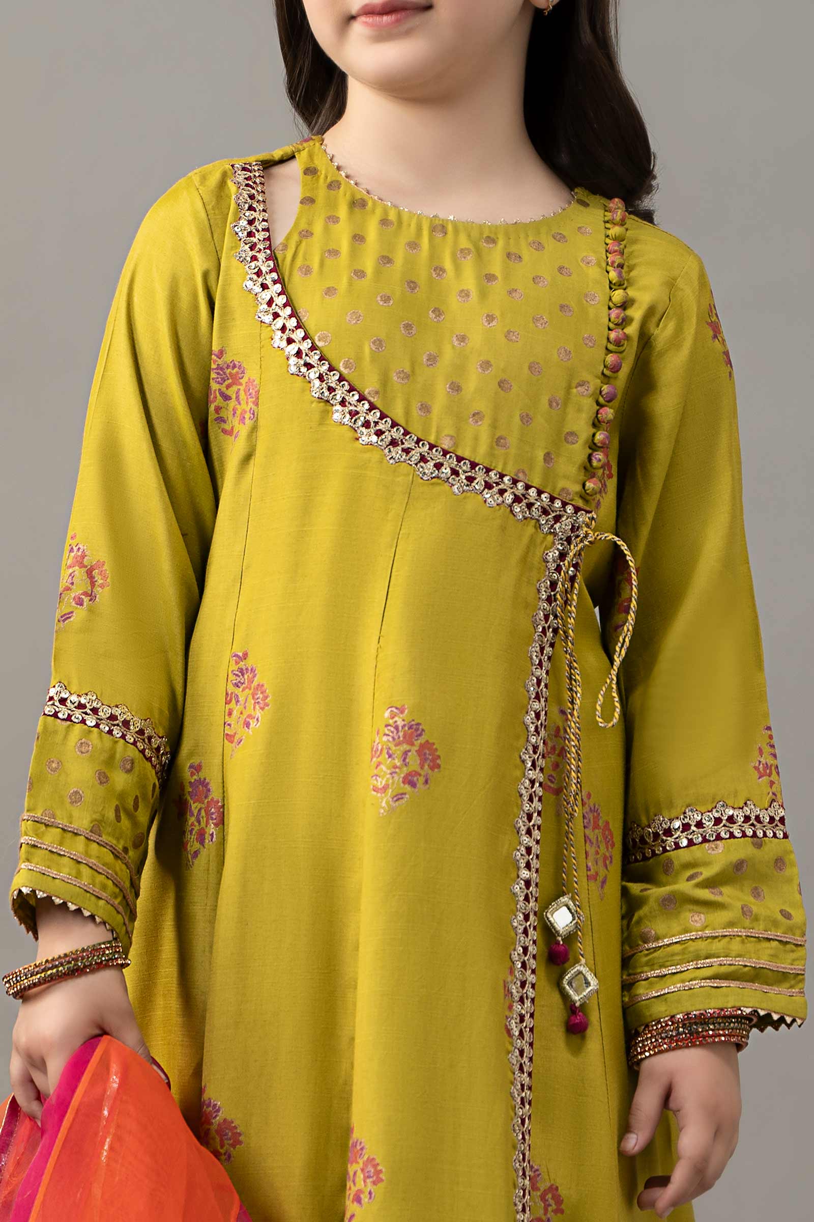 3 Piece Embroidered Raw Silk Suit - Kids Clothing - available at Maria Faisal in UK and USA.
