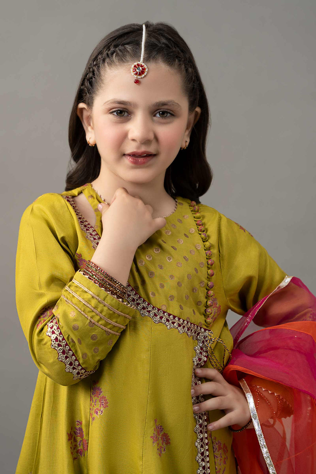 3 Piece Embroidered Raw Silk Suit - Kids Clothing - available at Maria Faisal in UK and USA.
