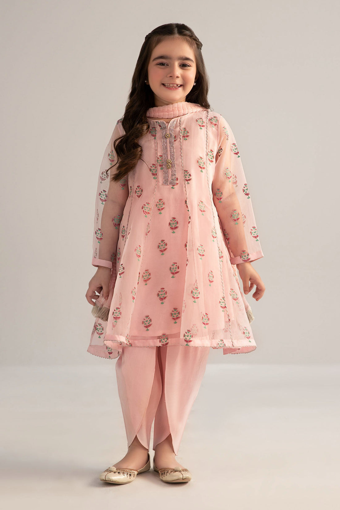 3 Piece Printed Poly Organza Suit - Kids Clothing - available at Maria Faisal in UK and USA.