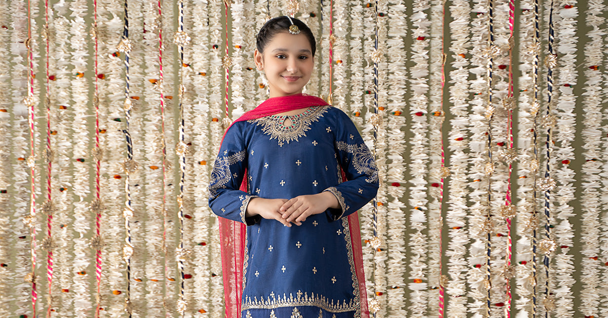 Maria B | 3 Piece Embroidered Raw Silk Suit | MKS-EF25-27 - by - Libasekhas UK - Registered Vendor of : Maria B - 100% Original Designer Dresss
