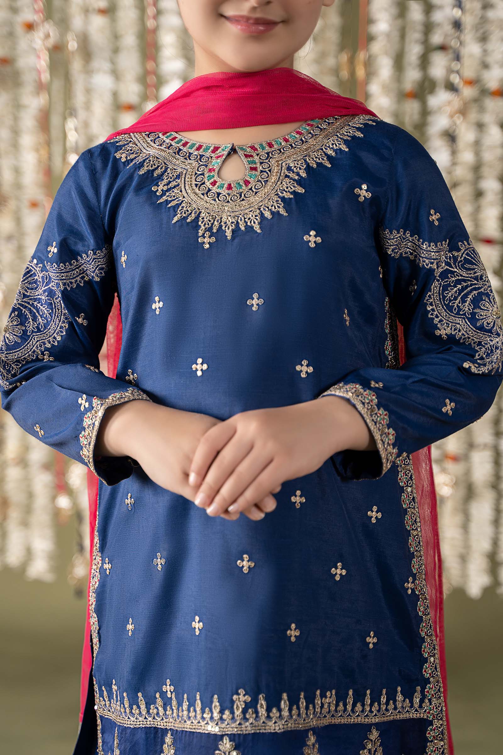 Maria B | 3 Piece Embroidered Raw Silk Suit | MKS-EF25-27 - by - Libasekhas UK - Registered Vendor of : Maria B - 100% Original Designer Dresss