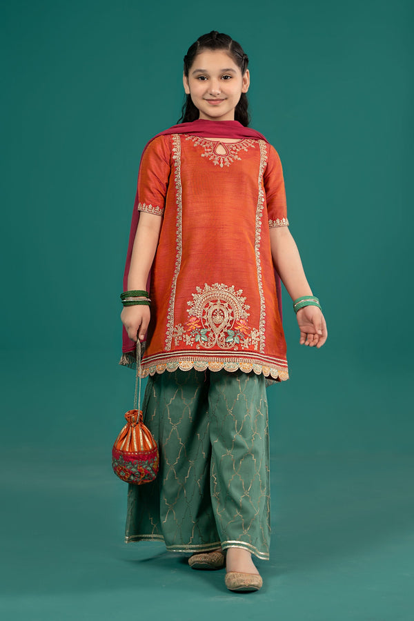 Maria B | 3 Piece Embroidered Raw Silk Suit | MKS-EF25-45 - by - Libasekhas UK - Registered Vendor of : Maria B - 100% Original Designer Dresss