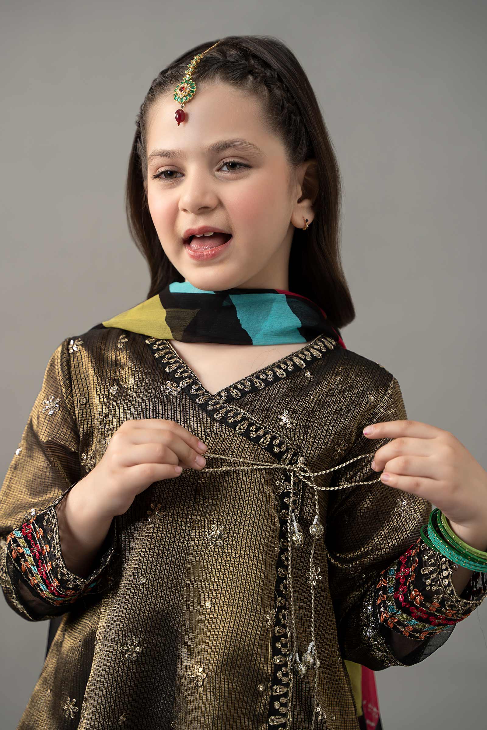 3 Piece Embroidered Cotton Zari Net Suit - Kids Clothing - available at Maria Faisal in UK and USA.