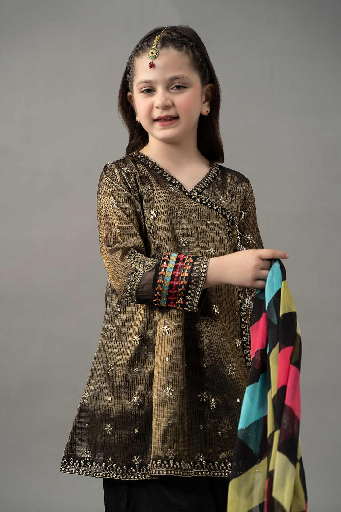3 Piece Embroidered Cotton Zari Net Suit - Kids Clothing - available at Maria Faisal in UK and USA.