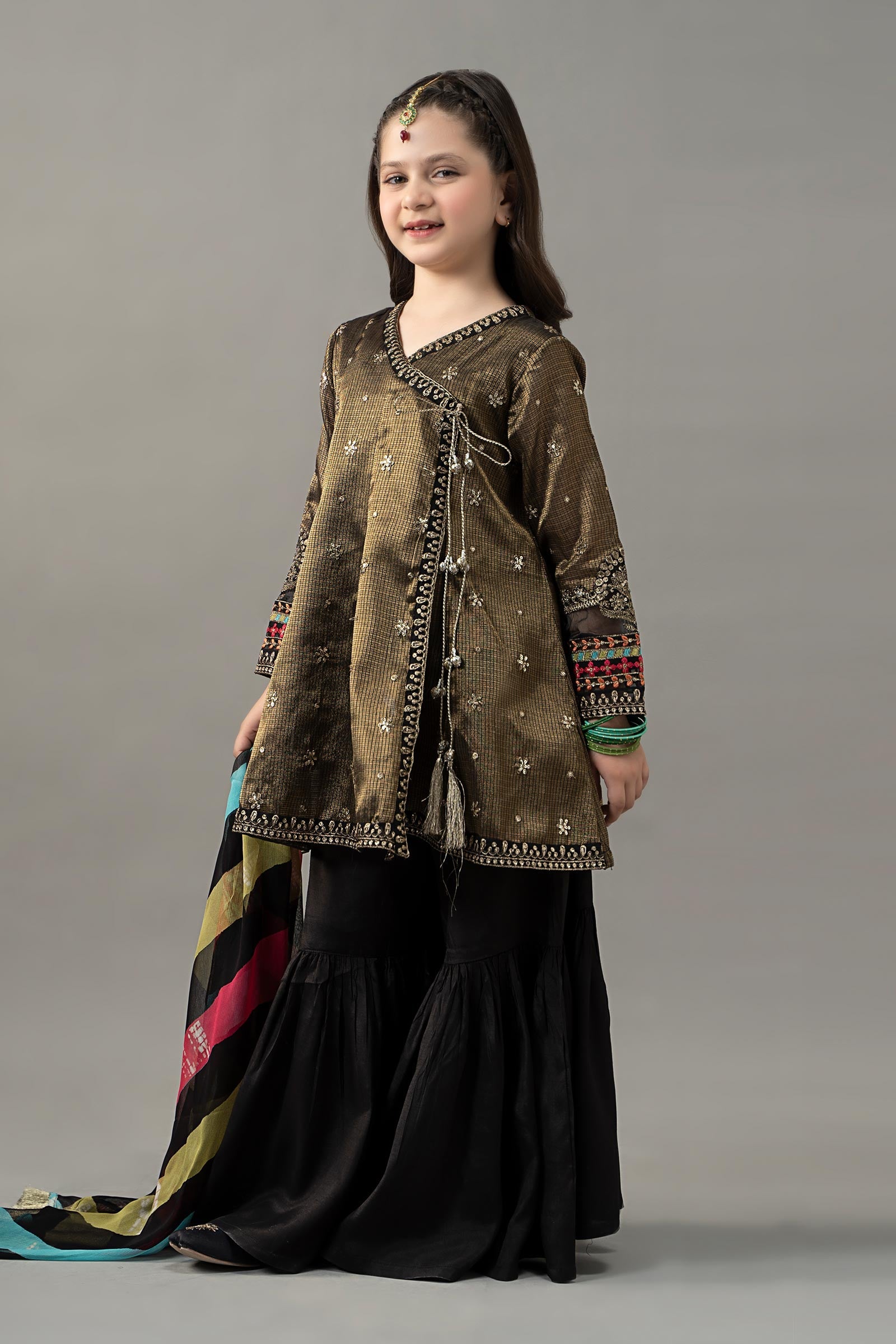 3 Piece Embroidered Cotton Zari Net Suit - Kids Clothing - available at Maria Faisal in UK and USA.