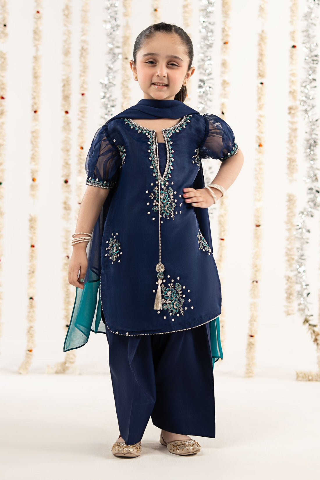 3 Piece Embroidered Organza Suit - Kids Clothing - available at Maria Faisal in UK and USA.
